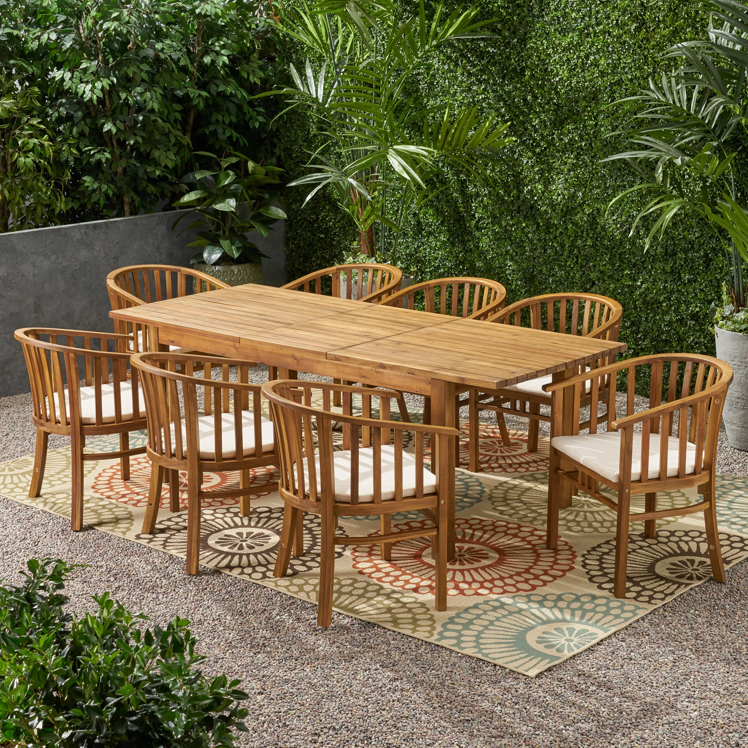 Rosin Outdoor Expandable 8 Seater Acacia Wood Dining Set - furnishings
