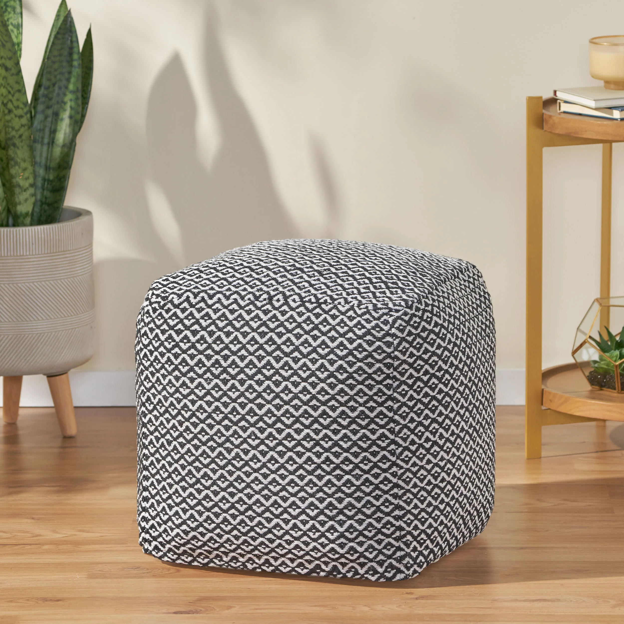 Barak Boho Fabric Cube Pouf - furnishings