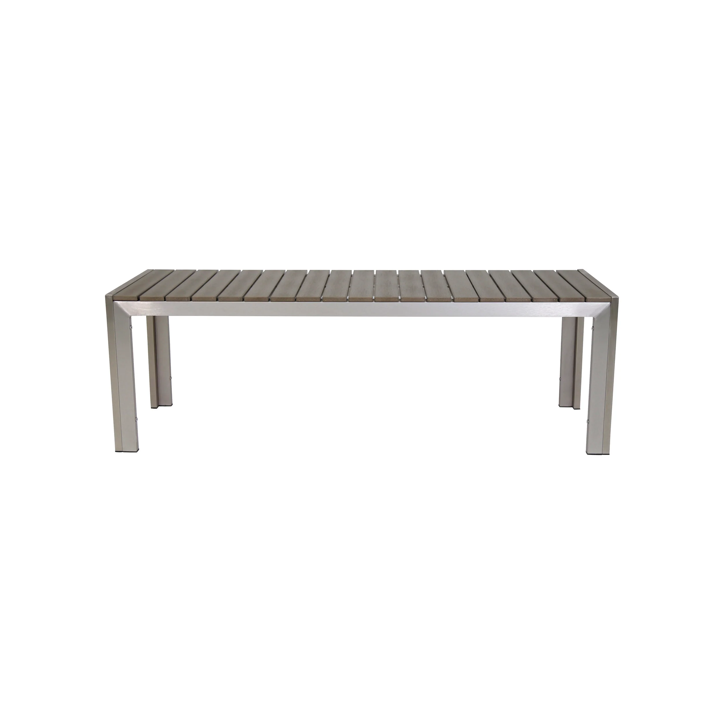 Butler Outdoor Aluminum Picnic Set with Faux Wood Top, Silver and Natural - furnishings