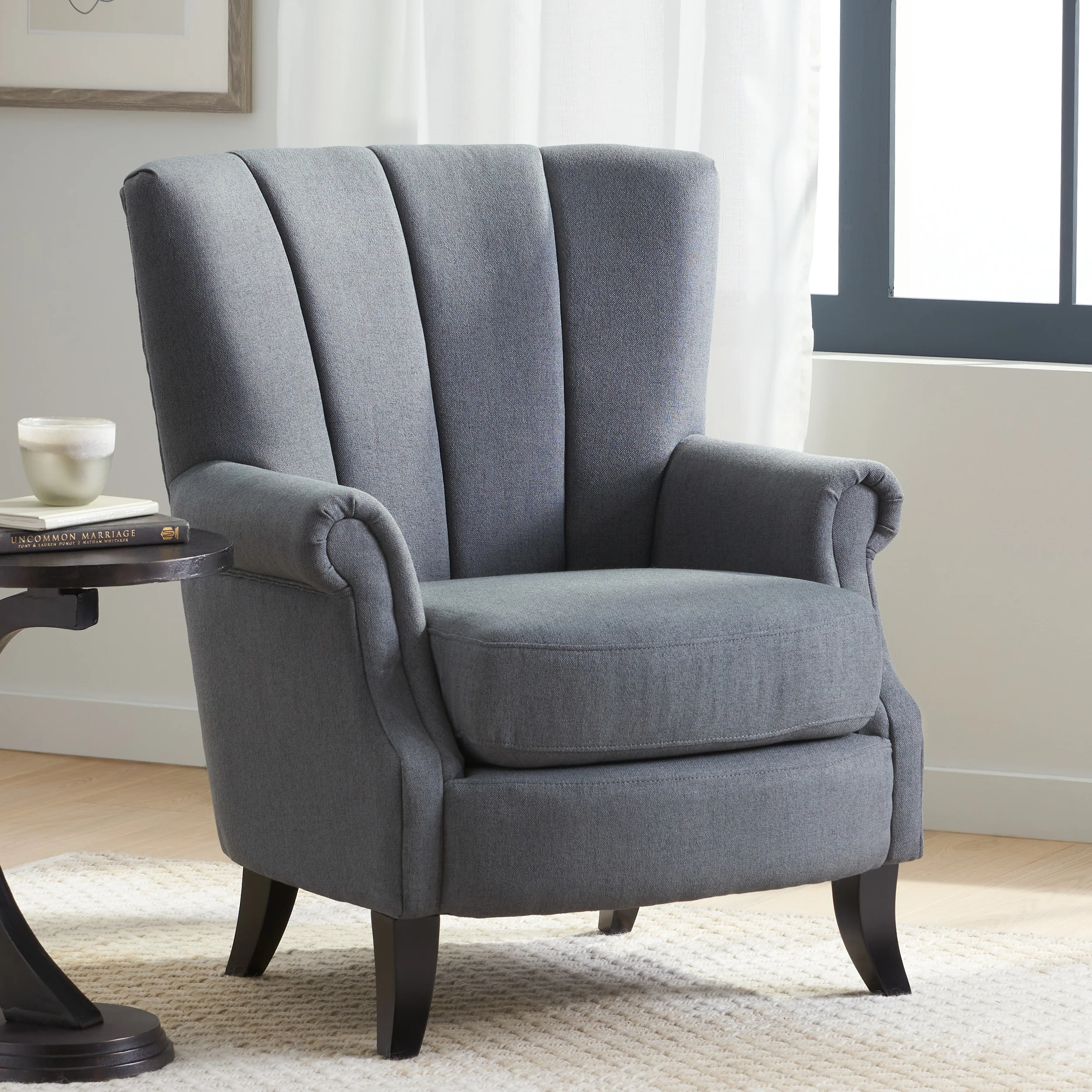 Ezra Contemporary Channel Stitch Upholstered Fabric Club Chair - furnishings