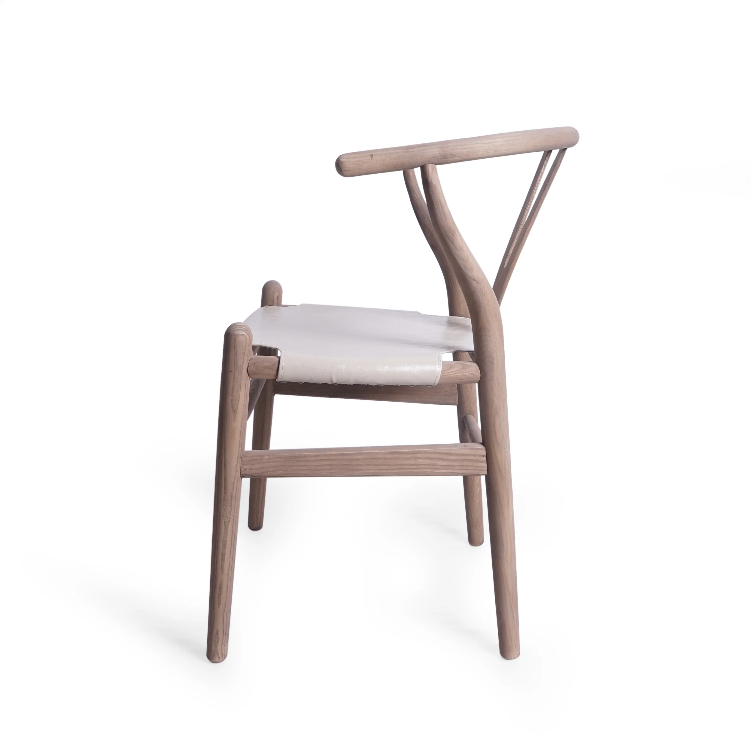 Quince Rustic Faux Leather and Elm Wood Wishbone Chair - furnishings