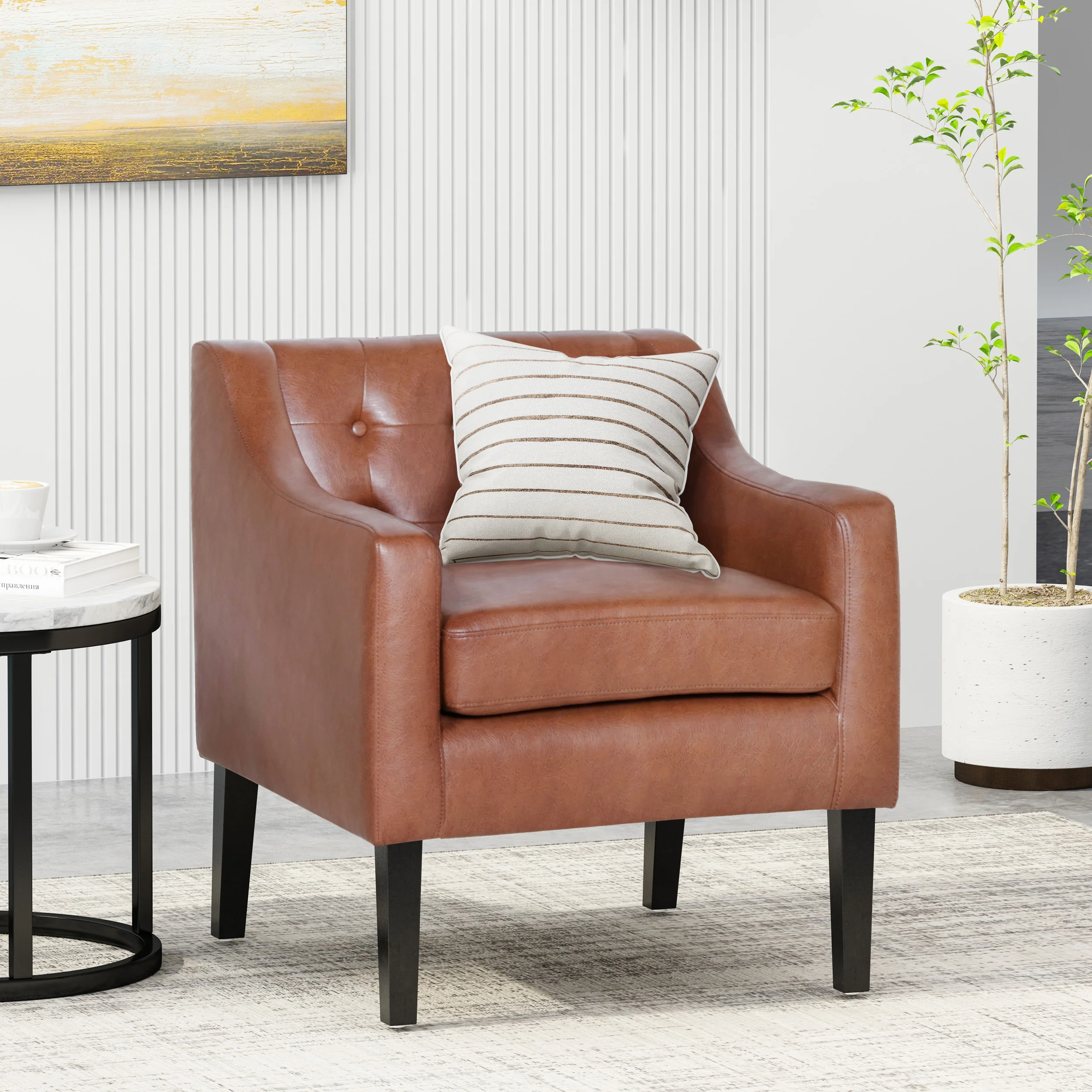 Aragon Contemporary Faux Leather Tufted Accent Chair - furnishings