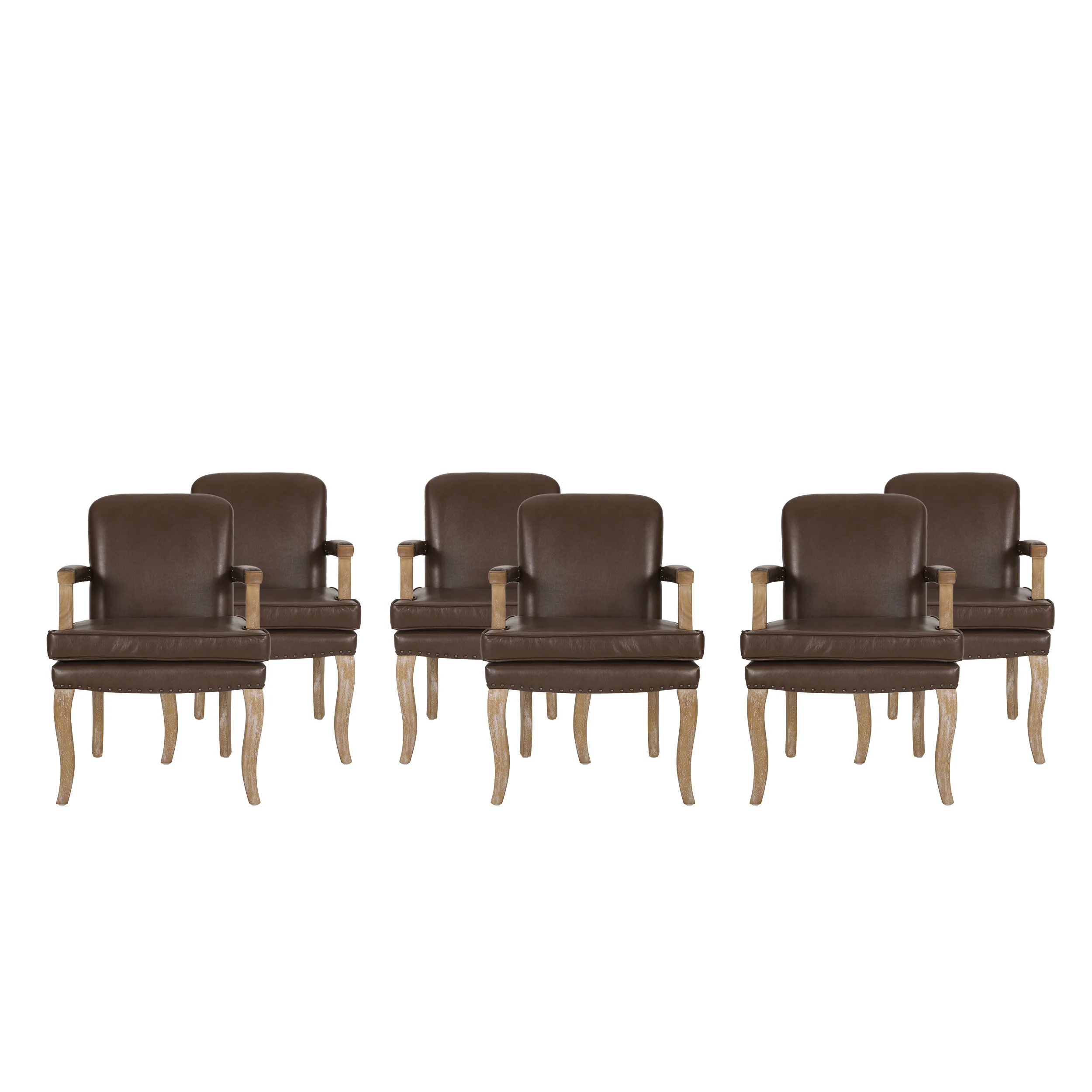 Tim French Country Faux Leather Dining Arm Chair with Nailhead Trim, Set of 6 - furnishings