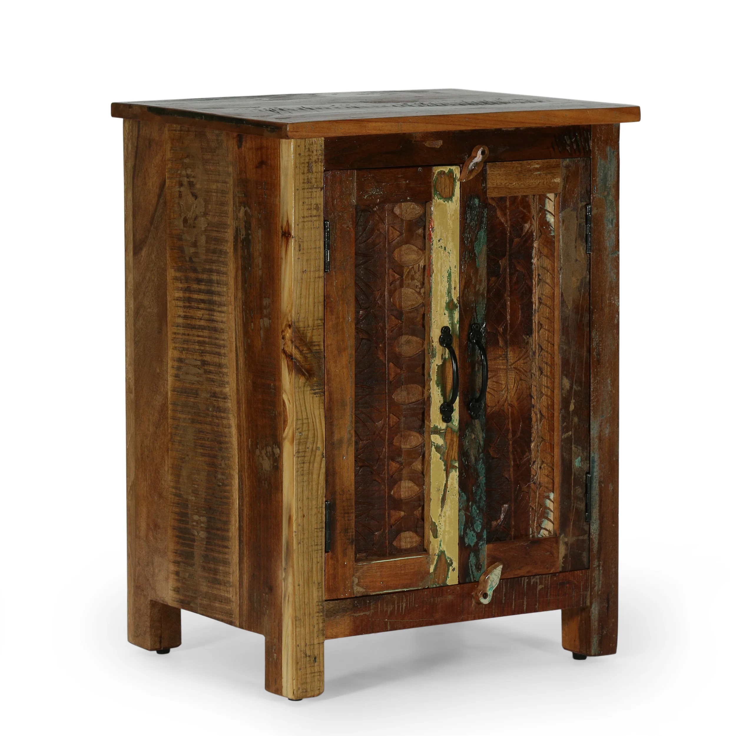 Kinner Boho Handcrafted 2 Door Wood Sideboard, Natural and Multi-Colored - furnishings