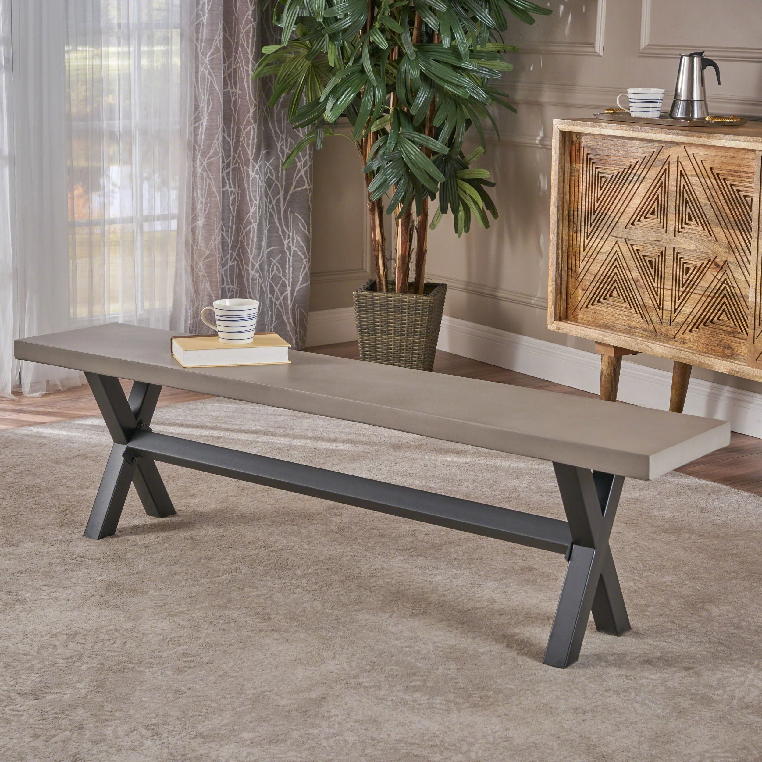Malle Indoor Light Grey Finished MGO Dining Bench - furnishings