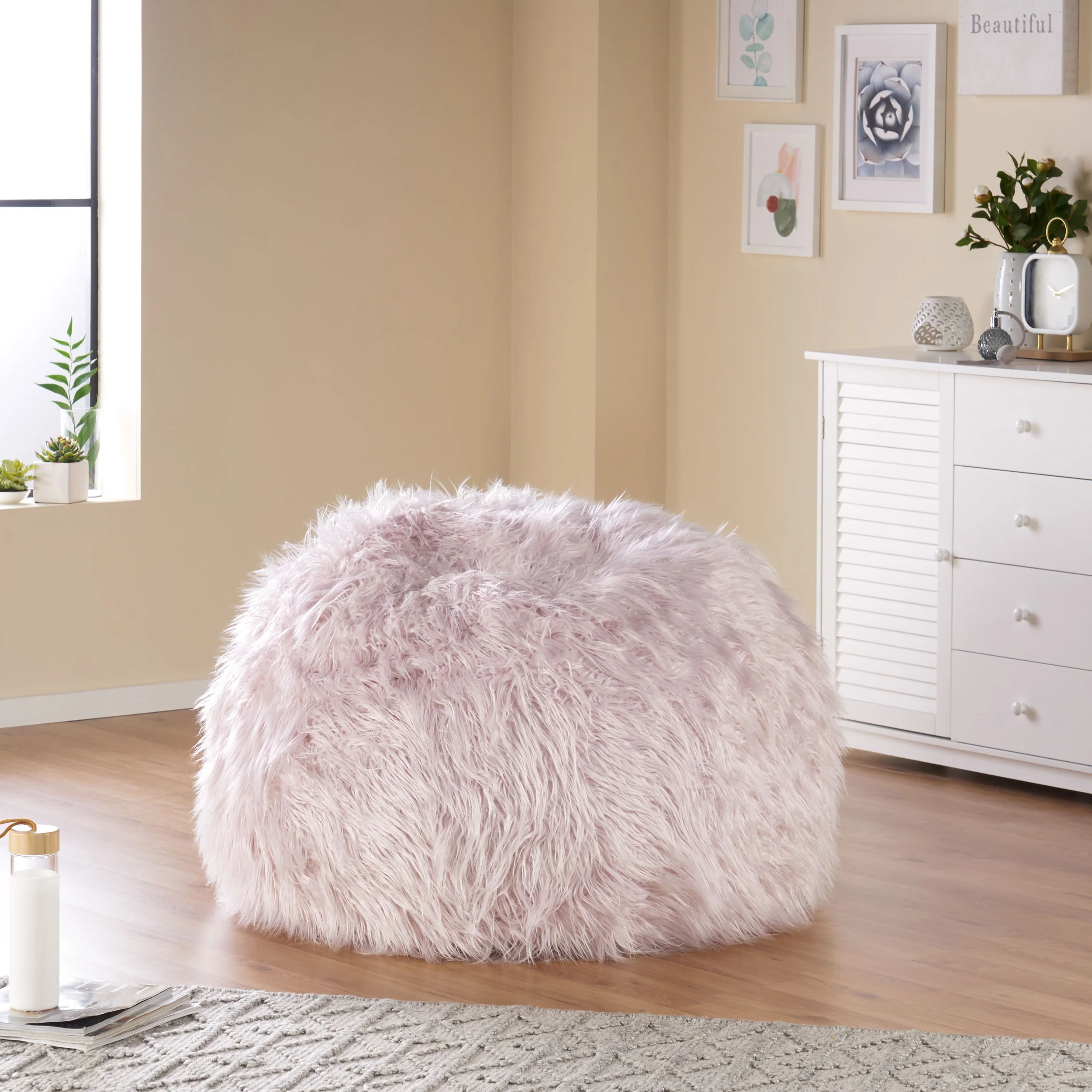 Dundas Modern Glam 3 Foot Faux Fur Bean Bag - furnishings