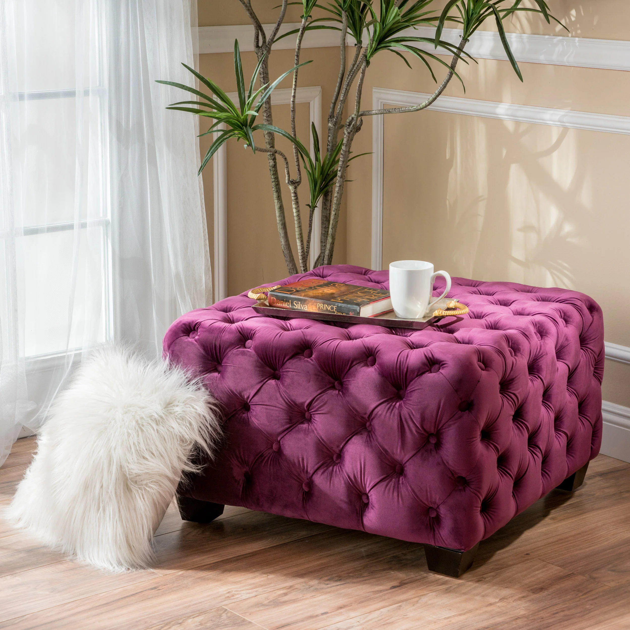 Provence Tufted New Velvet Fabric Ottoman Pouf - furnishings