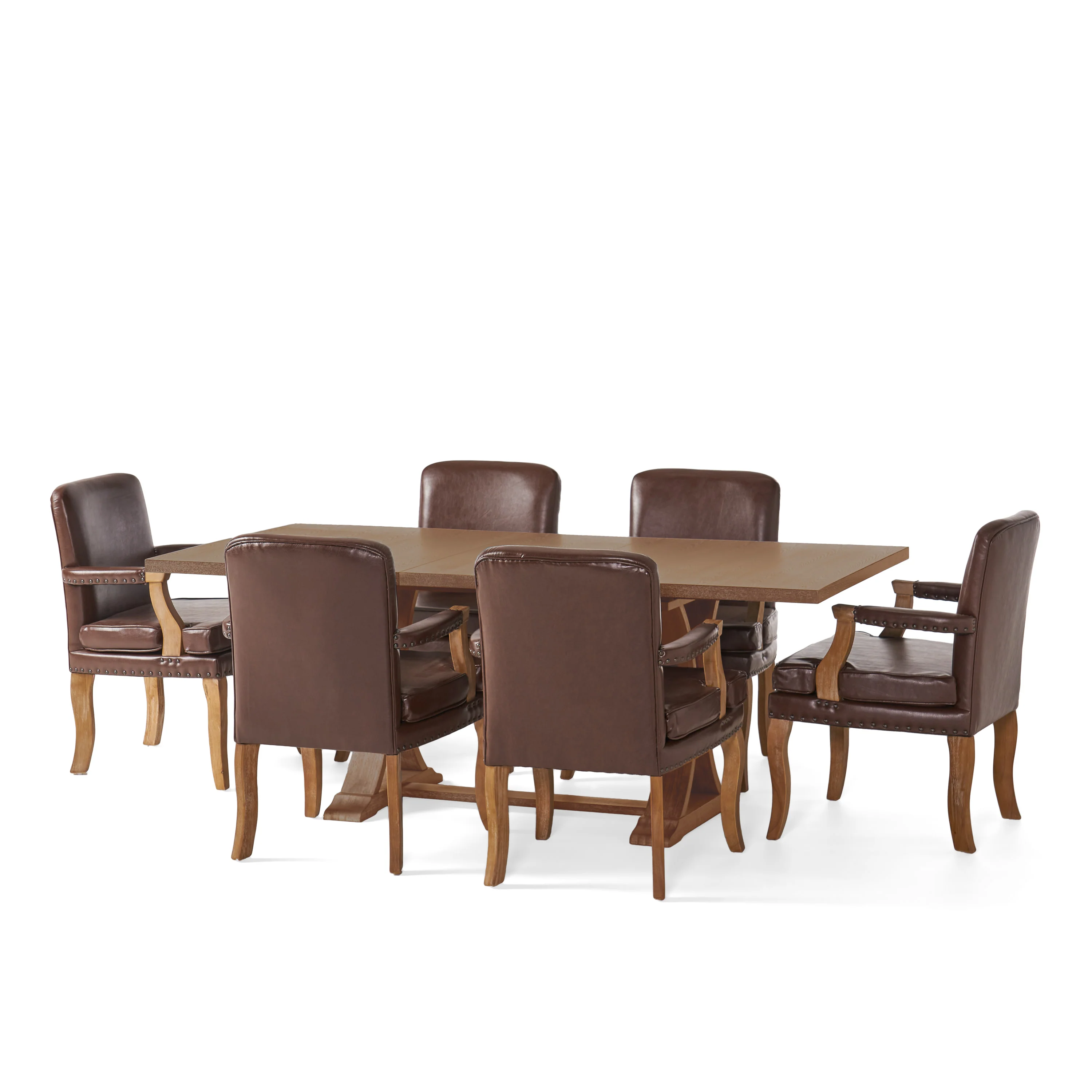 Combes French Country Fabric Upholstered Wood and Cane 7 Piece Expandable Dining Set - furnishings