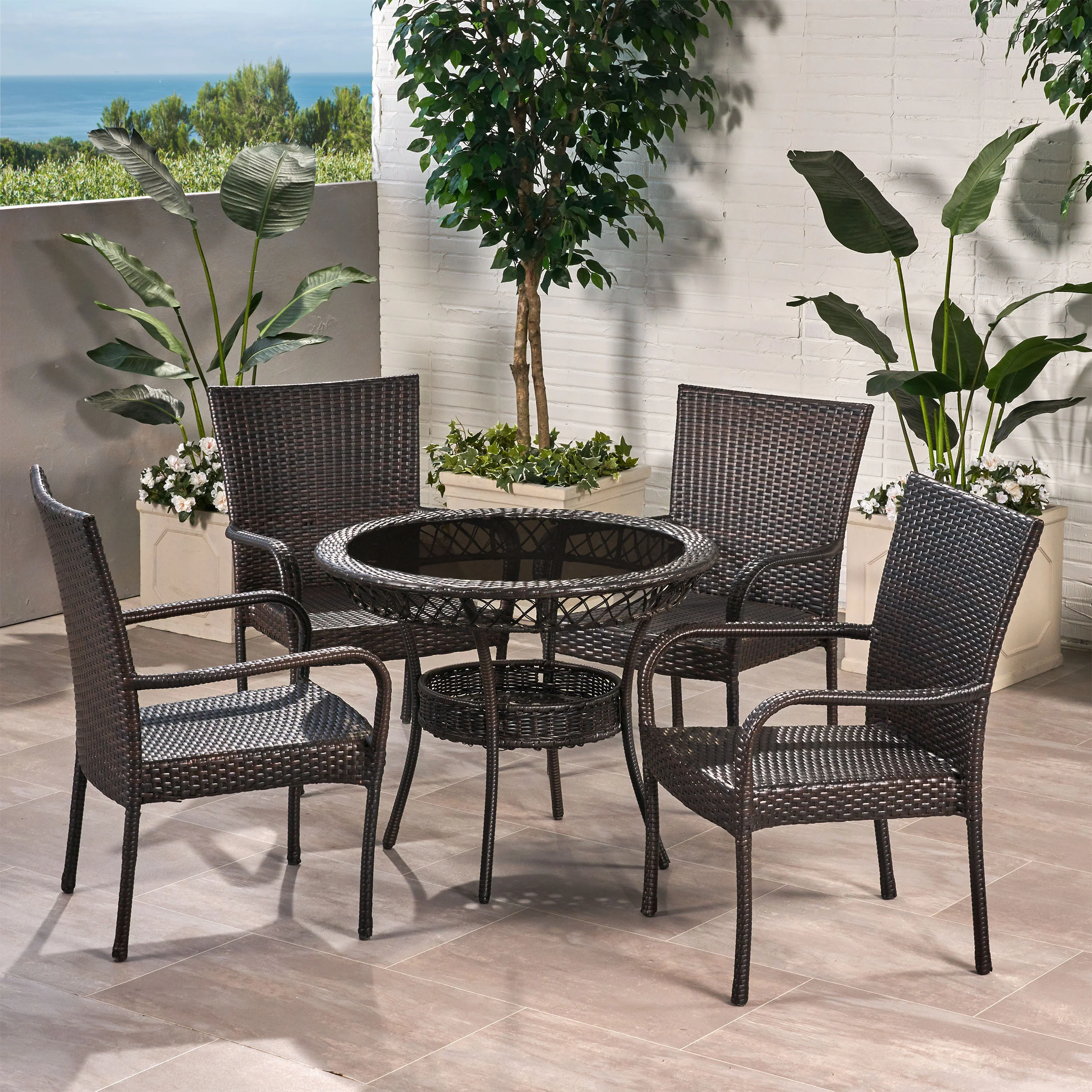 Ferndale Outdoor Multibrown Wicker  5pc Dining Set - furnishings