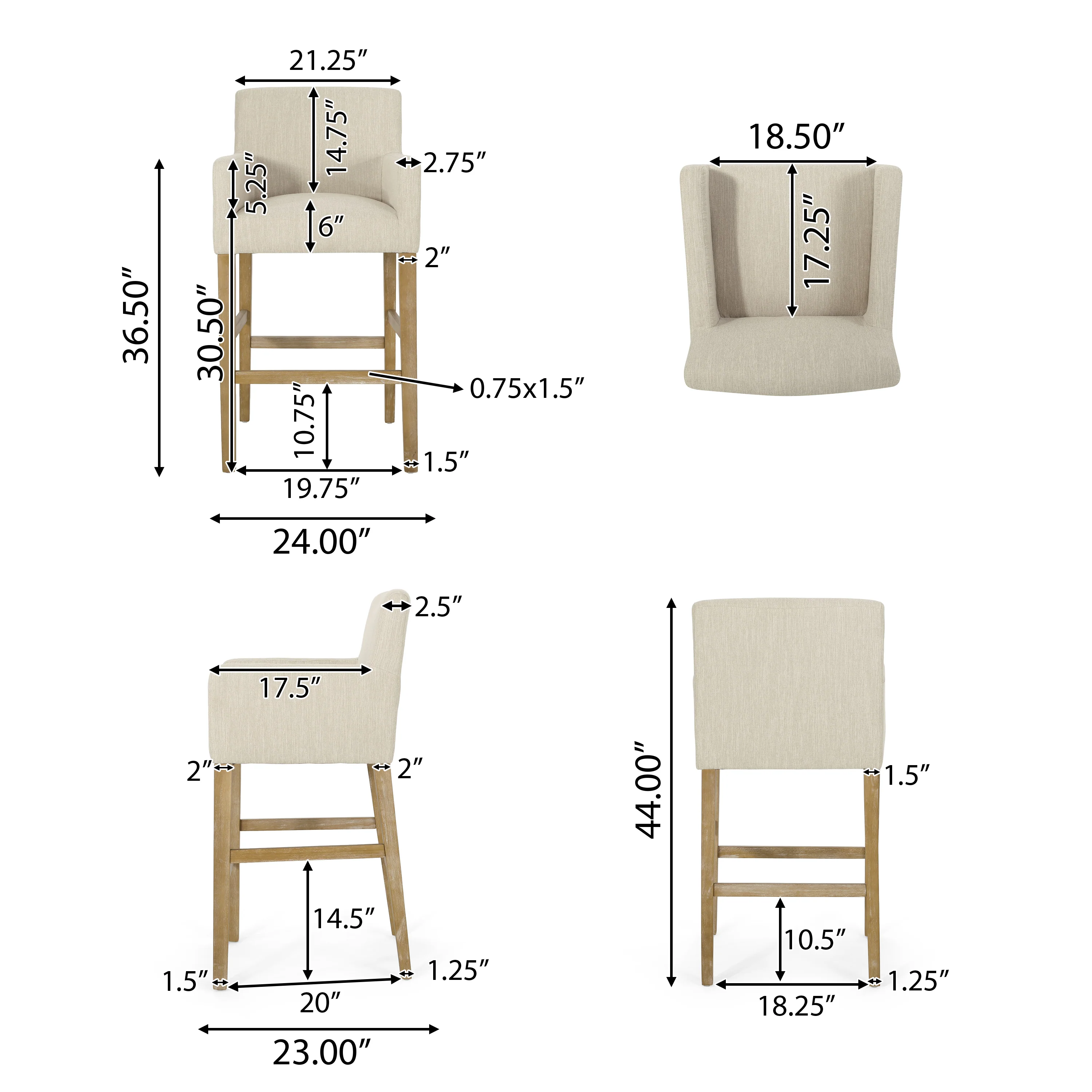 Chaparral Contemporary Fabric Upholstered Wood 30.5 inch Barstools (Set of 2) - furnishings