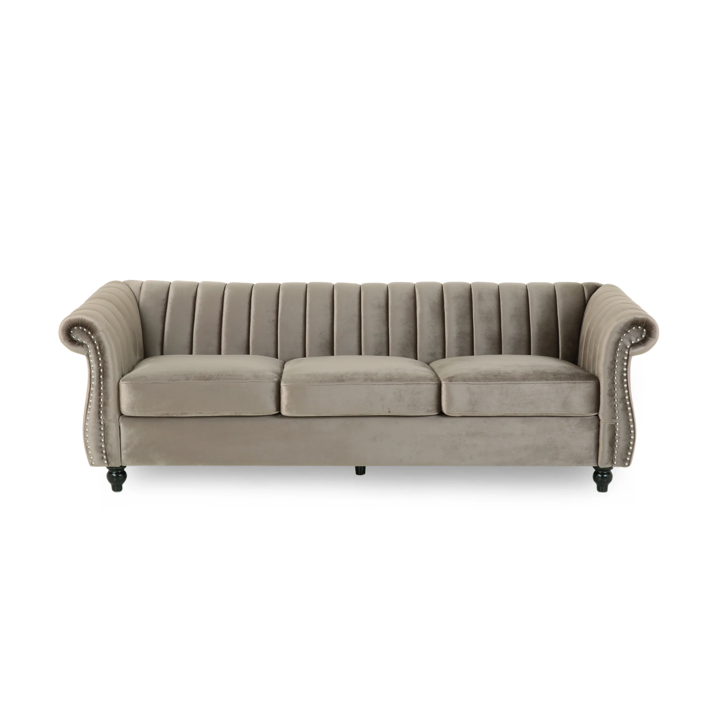 Olga Modern Glam Velvet 3 Seater Sofa, Umber and Dark Brown - furnishings
