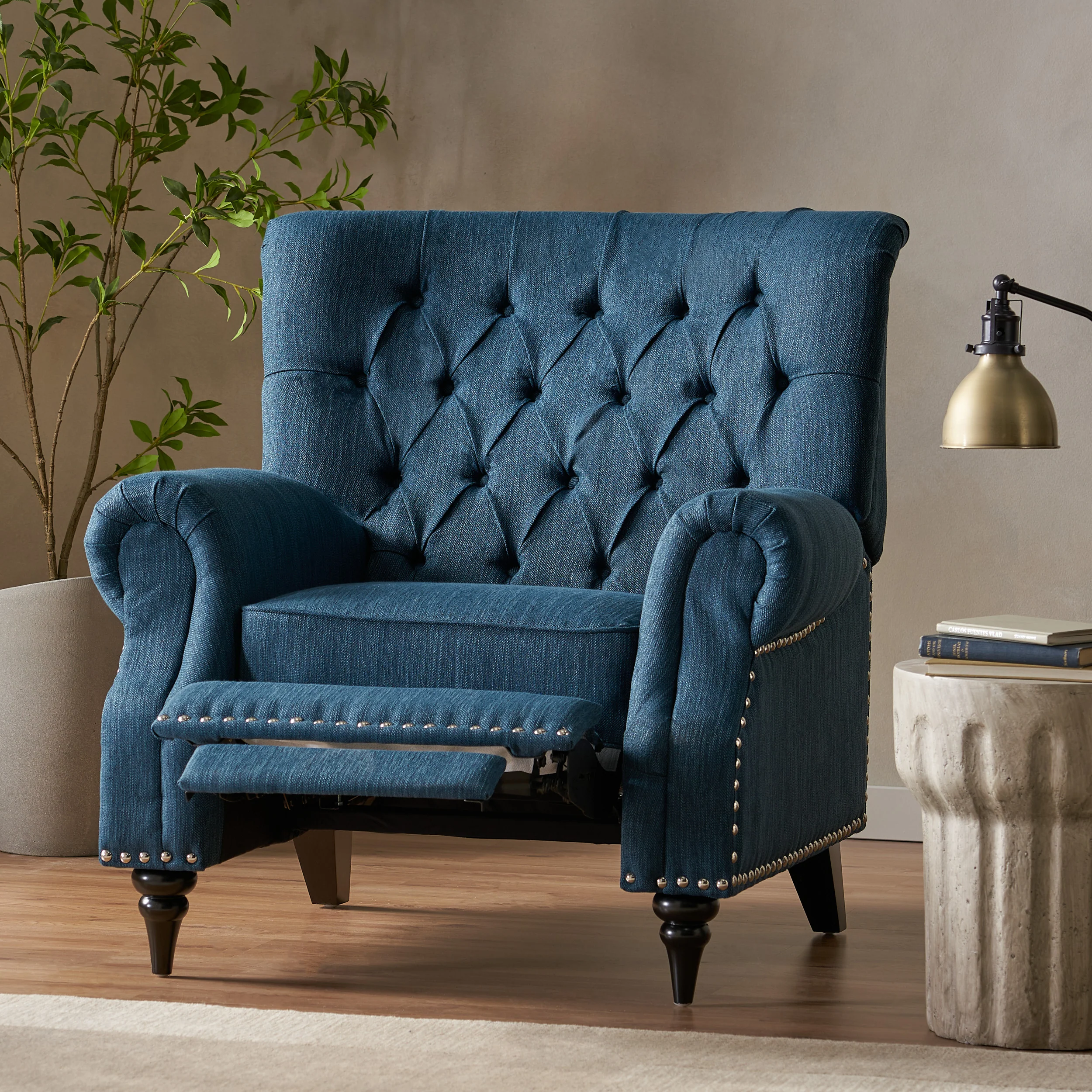 Chatau Contemporary Tufted Recliner with Nailhead Trim - furnishings