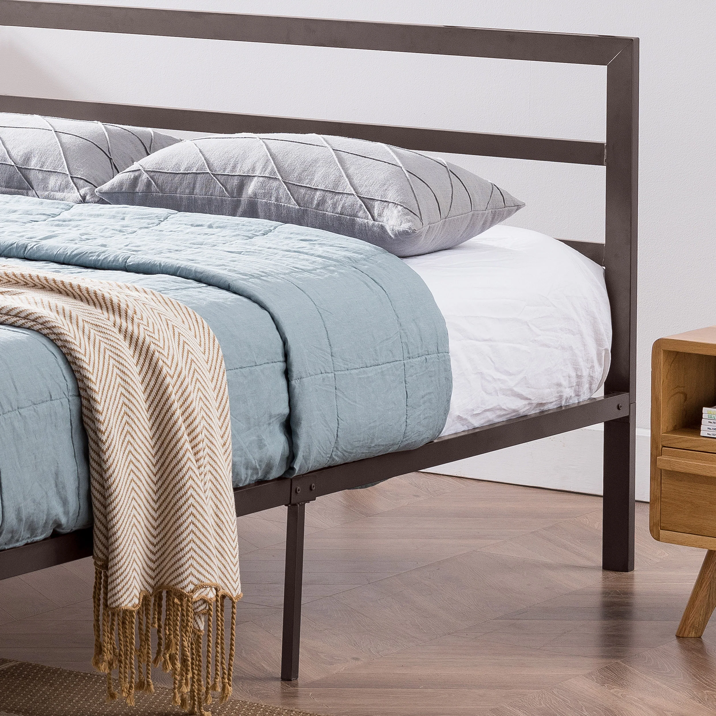 Jones Minimalistic Modern Slat Iron Queen-Size Bed Frame - furnishings