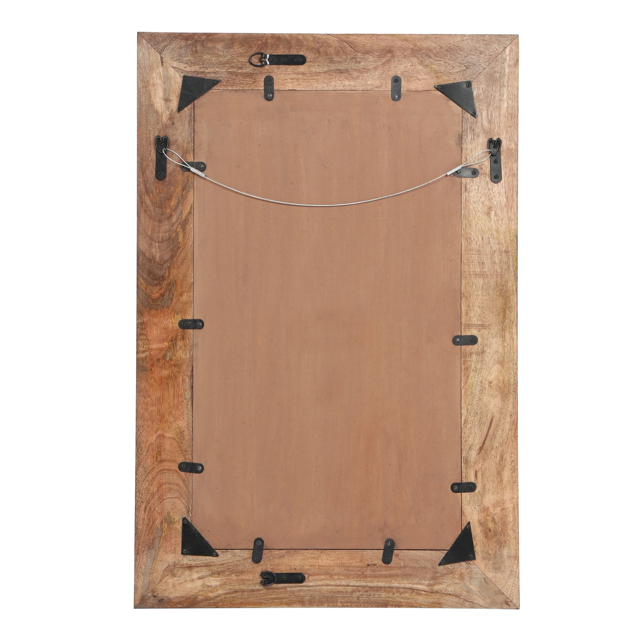 Greenler Boho Handcrafted Rectangular Mango Wood Wall Mirror, Natural and Antique Gold - furnishings