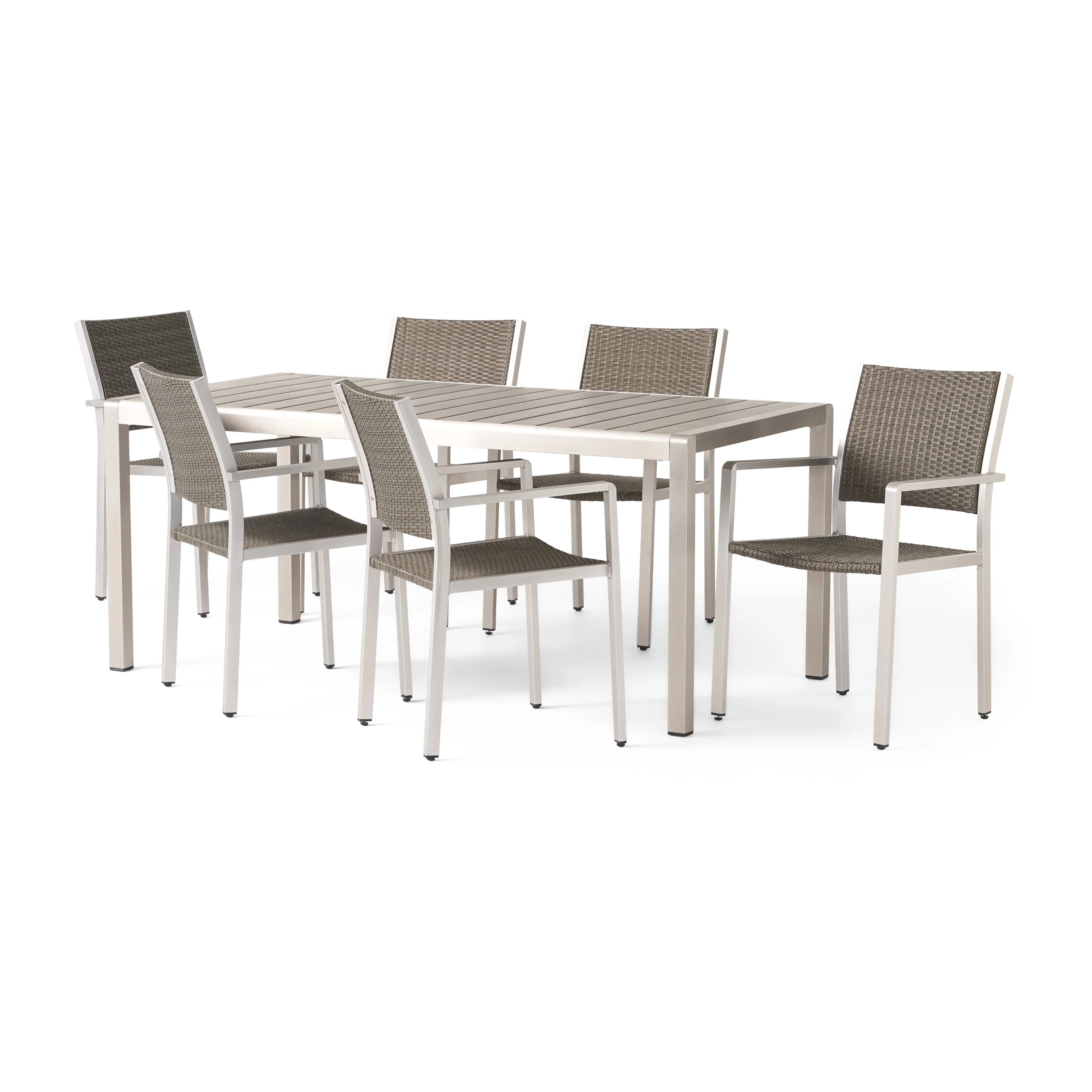Coral Bay Outdoor 7 Piece Aluminum and Wicker Dining Set with Faux Wood Table Top - furnishings