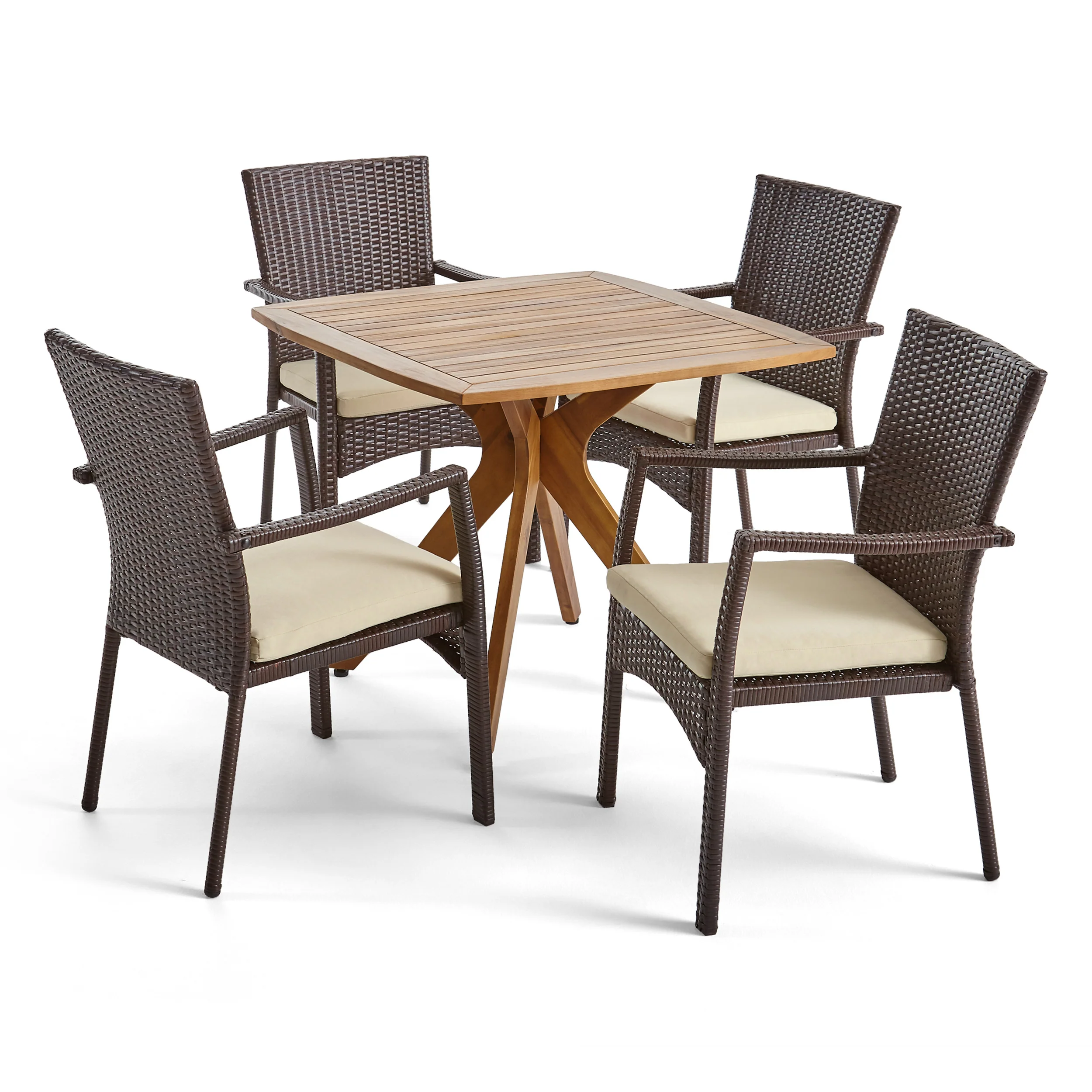 Holmes Outdoor 5 Piece Wood and Wicker Dining Set - furnishings