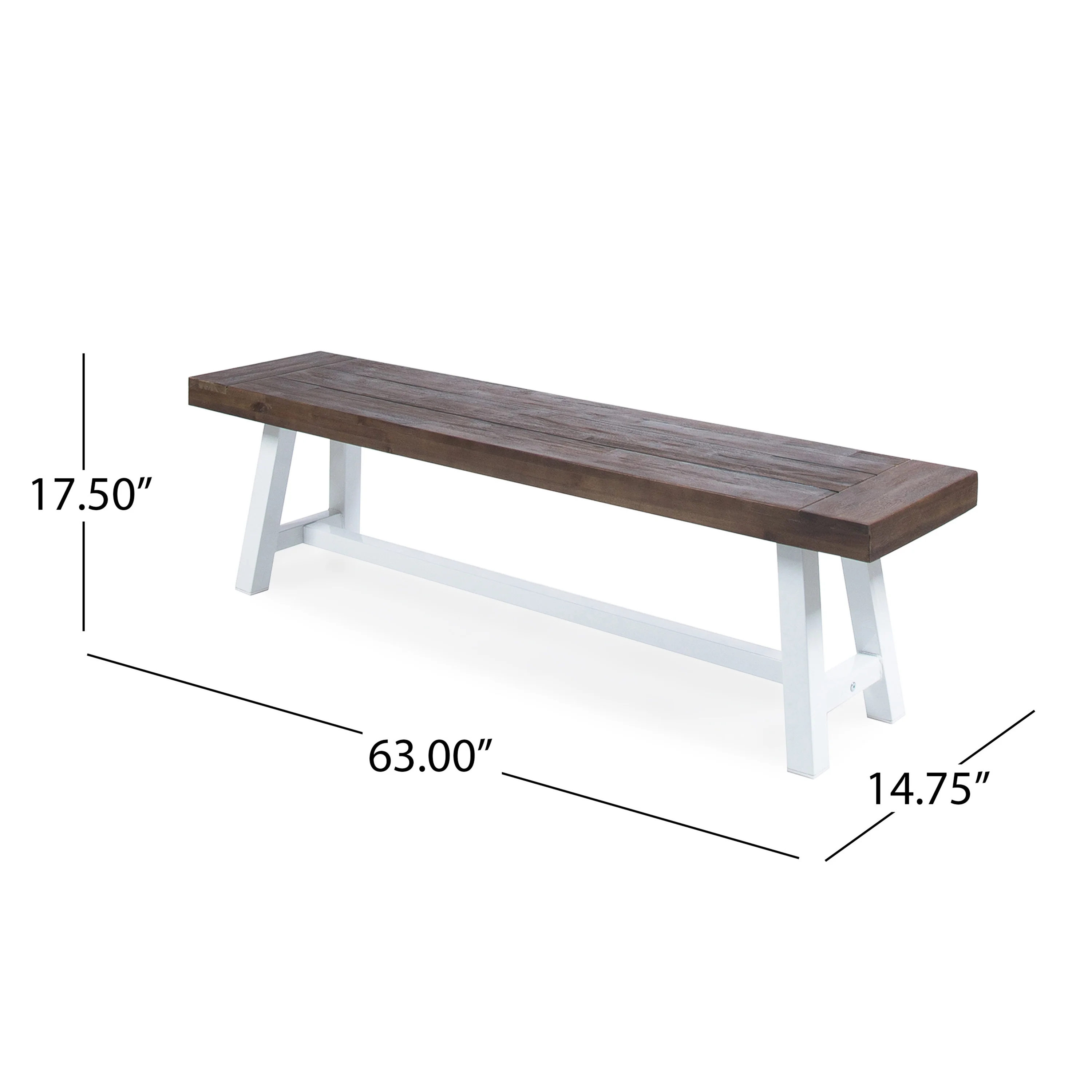 Bowman Outdoor Acacia Wood Dining Bench with Rustic Metal Finish Frame - furnishings