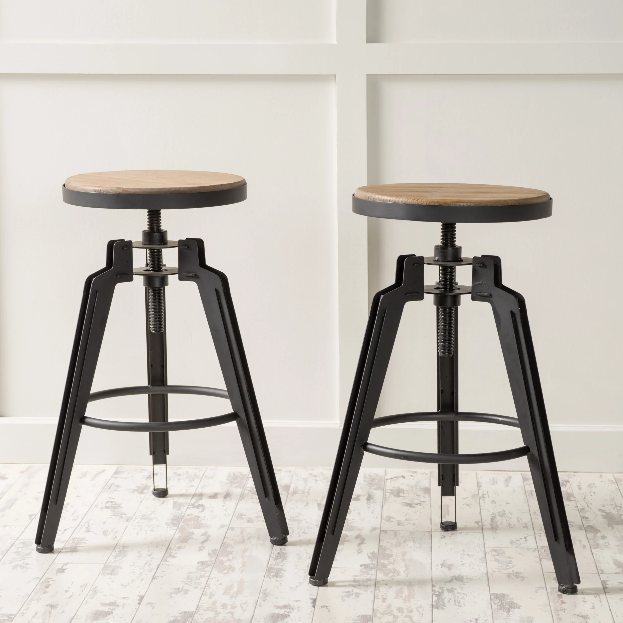 Klatack Antique Finish Firwood Swivel Adjustable Barstool (Set of 2) - furnishings