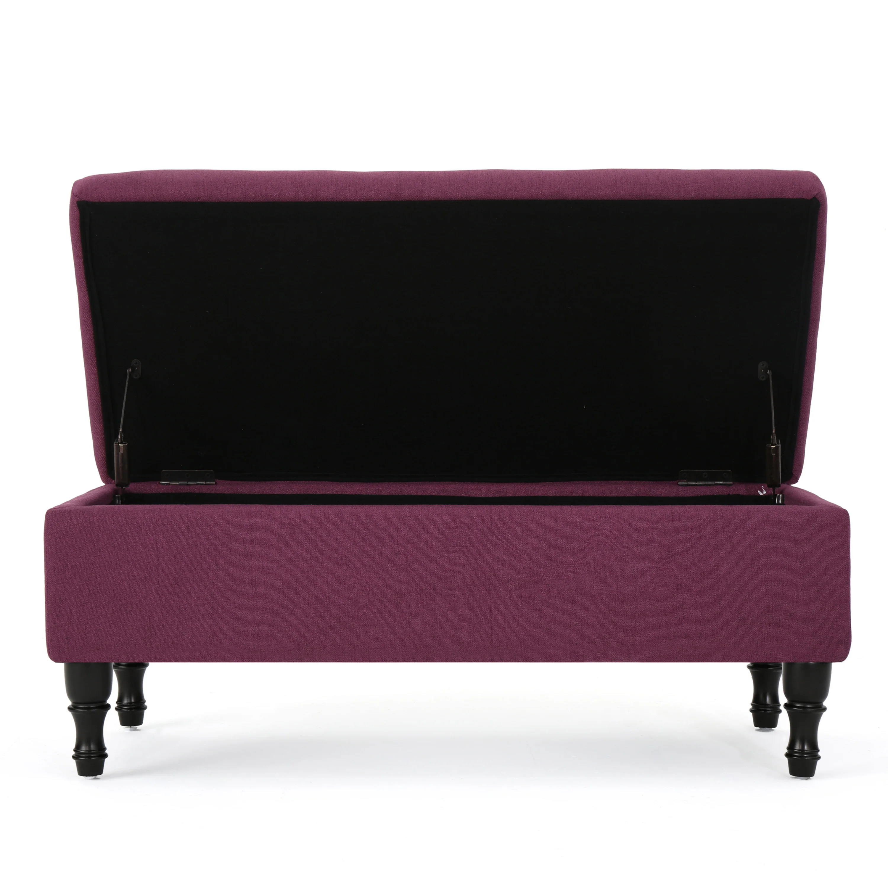Constance Button Tufted Fabric Rectangle Storage Ottoman Bench w/ Turned Legs - furnishings