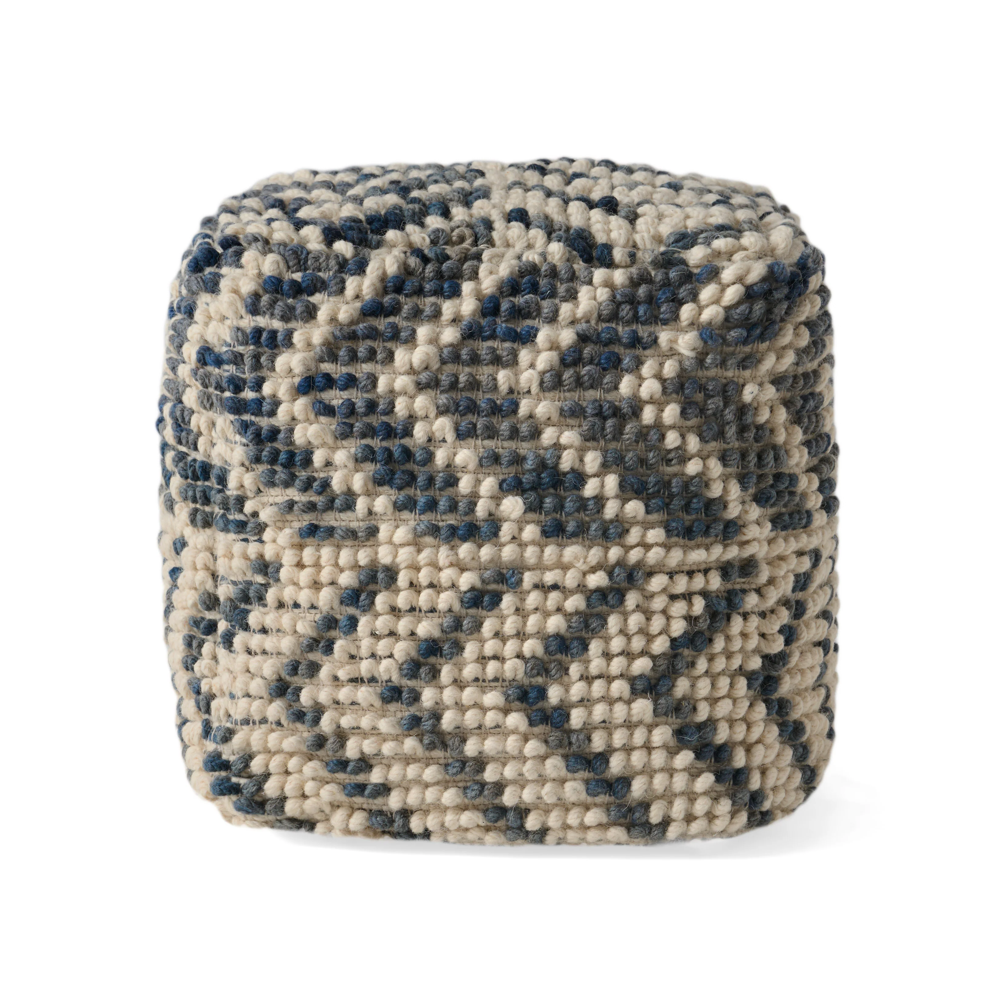 Ekrem Boho Wool and Cotton Large Ottoman Pouf - furnishings
