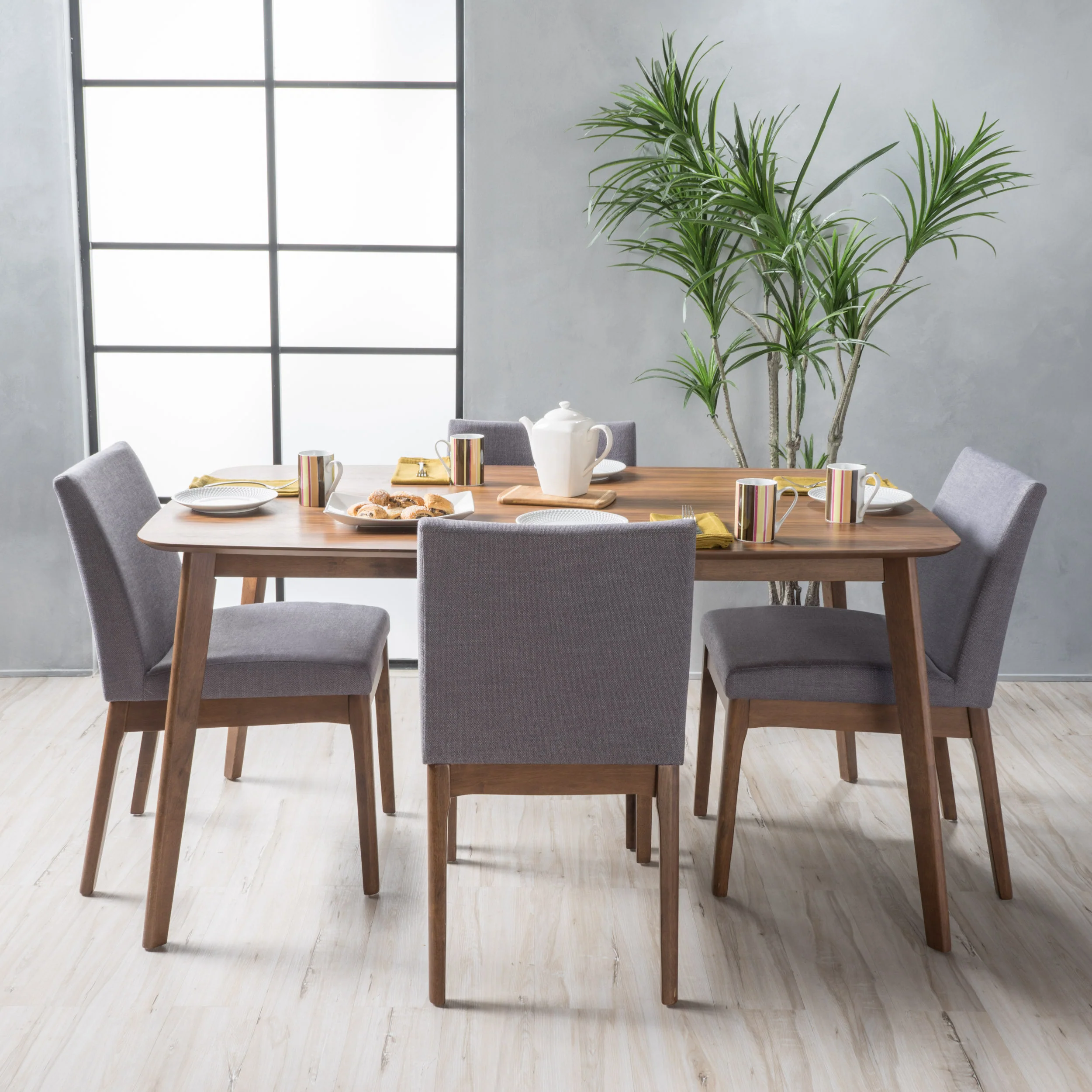 Katherine Mid Century Fabric & Wood Finish 5 Piece Dining Set - furnishings