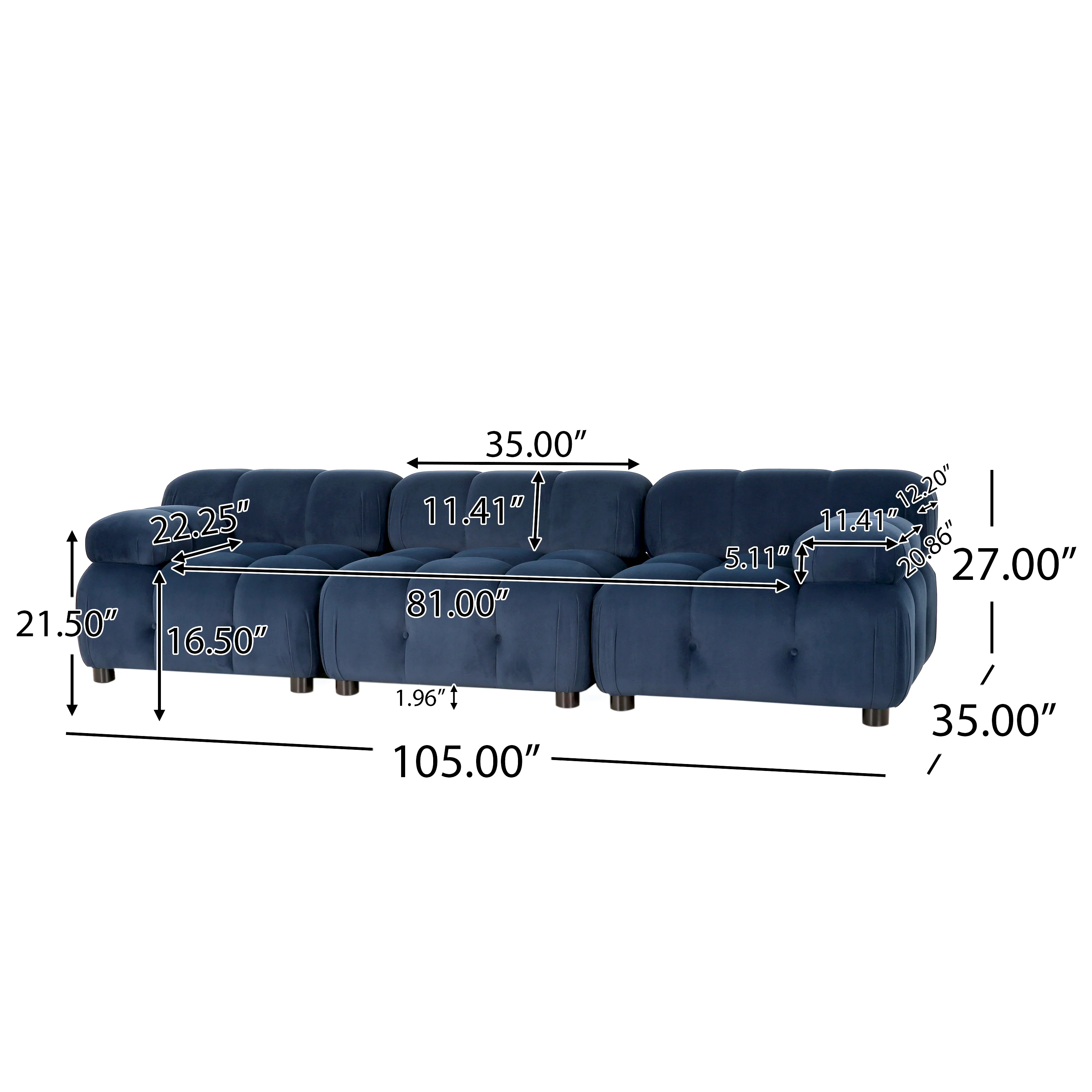 Kildare Velvet 3 Seater Modular Tufted Sofa - furnishings