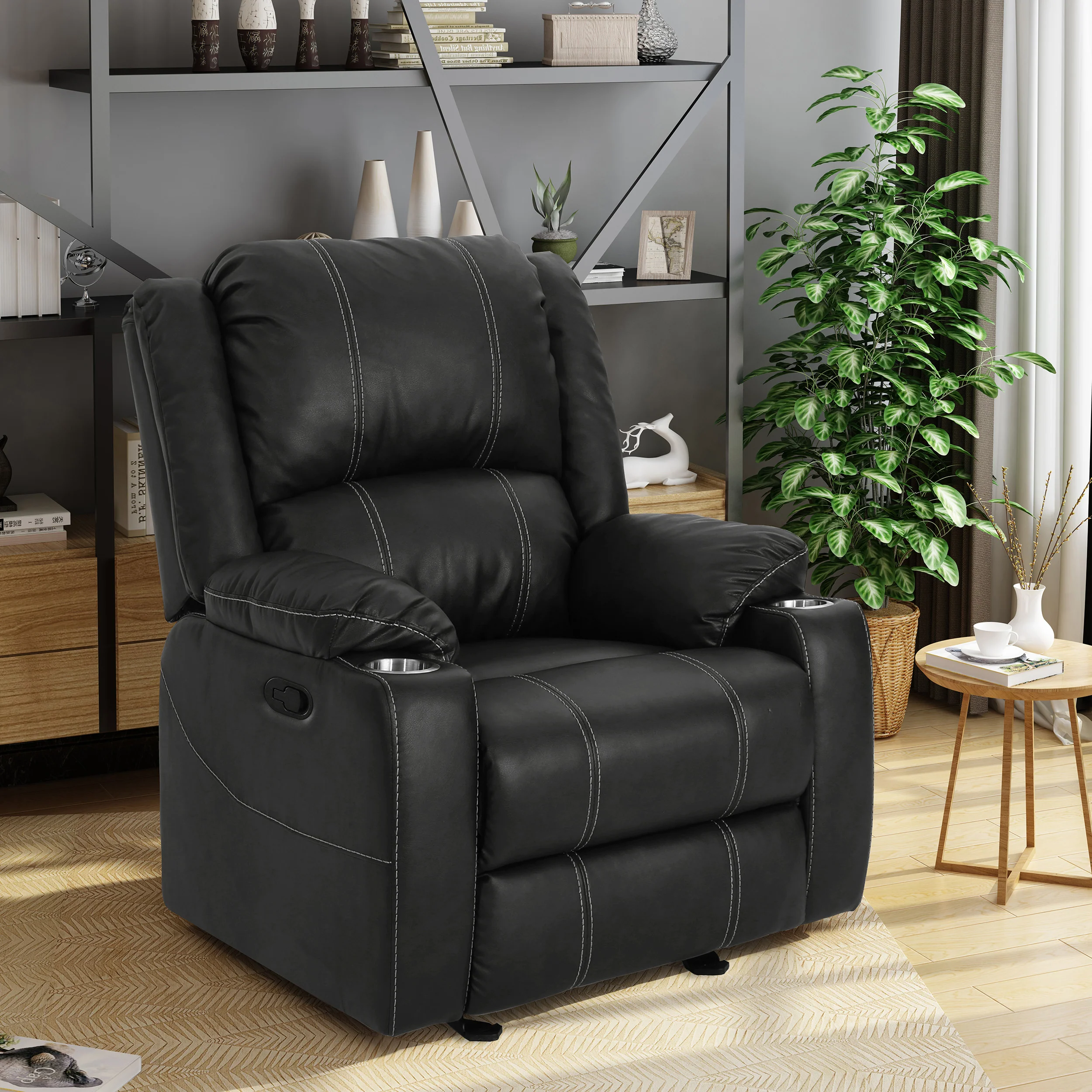 Sophia Traditional Leather Recliner with Steel Cup Holders - furnishings