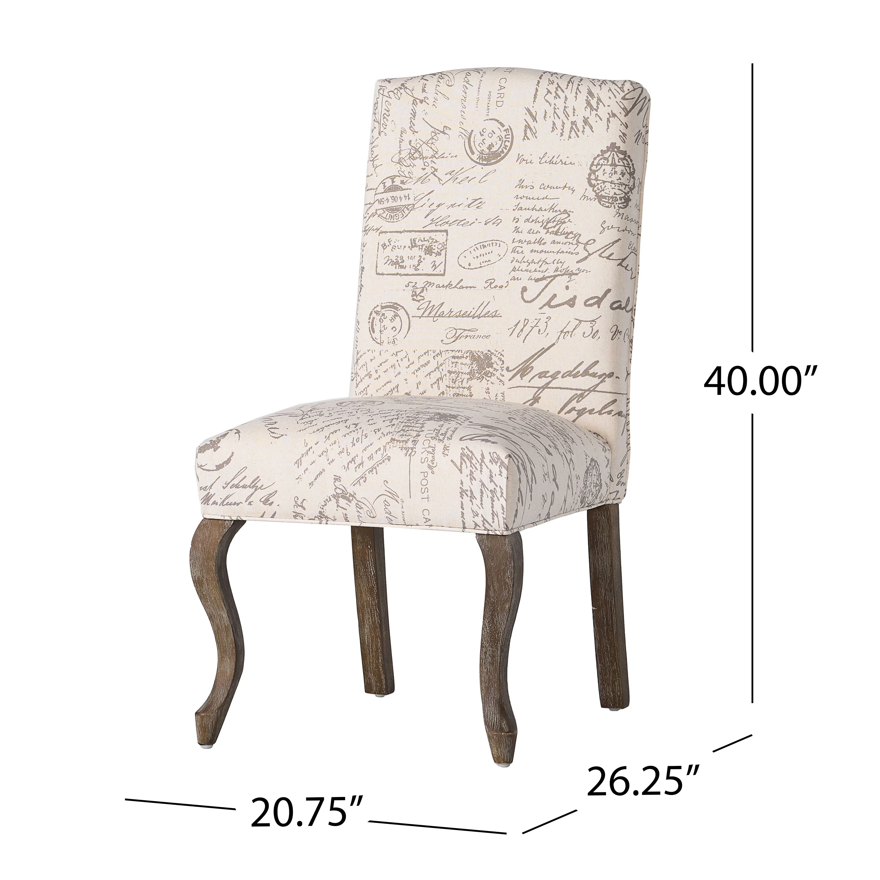 Crown Back French Script Beige Fabric Dining Chairs (Set of 2) - furnishings
