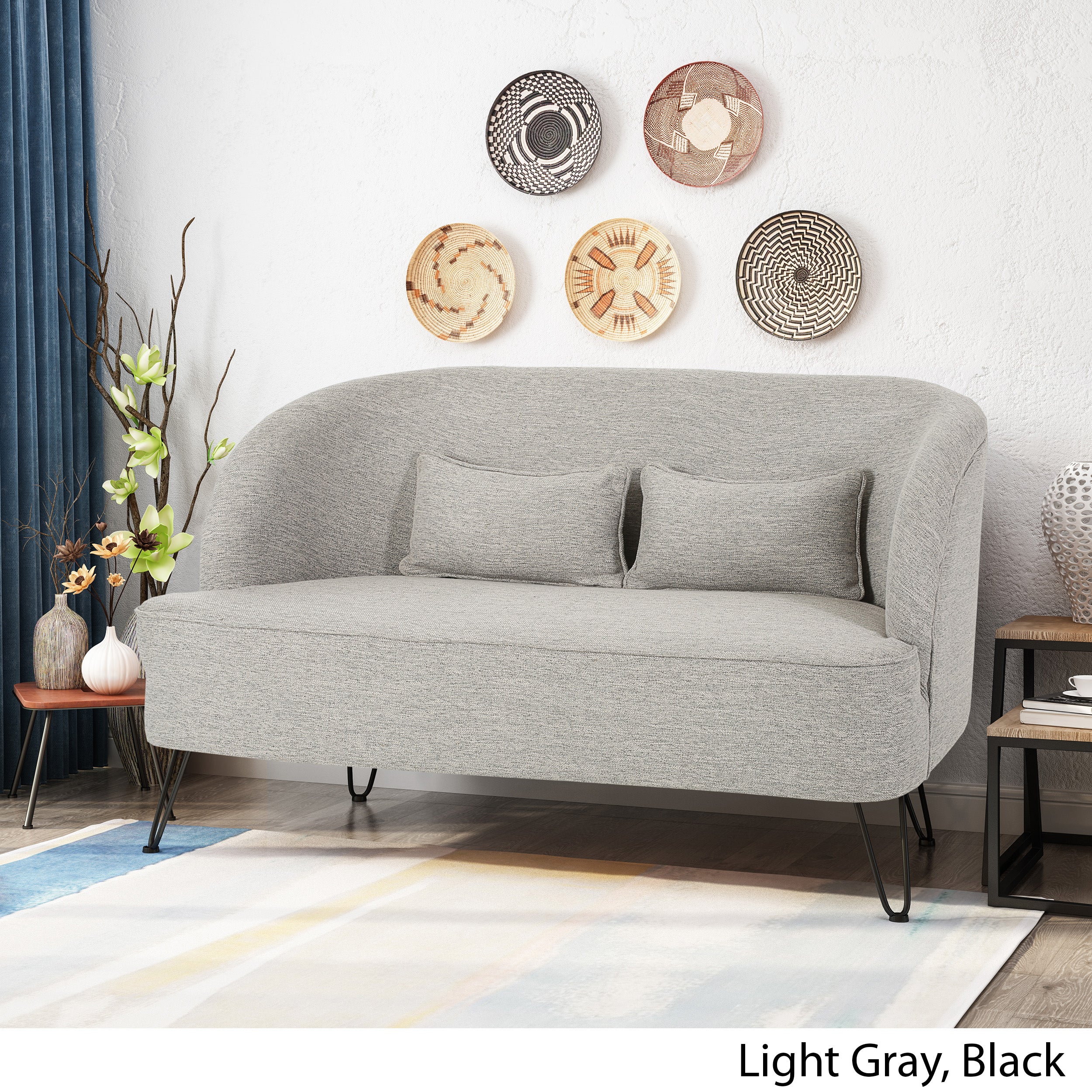 Jordan Modern Fabric Settee with Hairpin Legs - furnishings