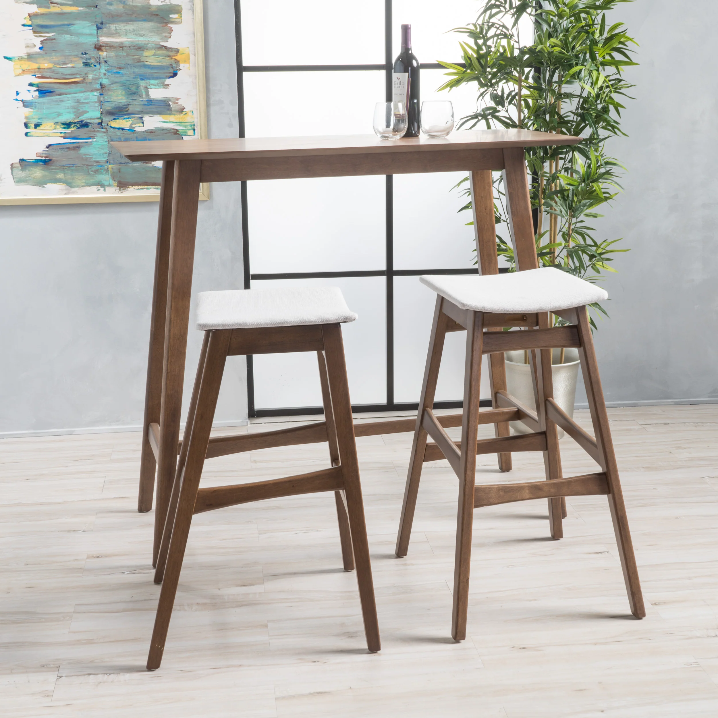 Ethel Natural Walnut Finish Rectangular 3 Piece Bar Set - furnishings