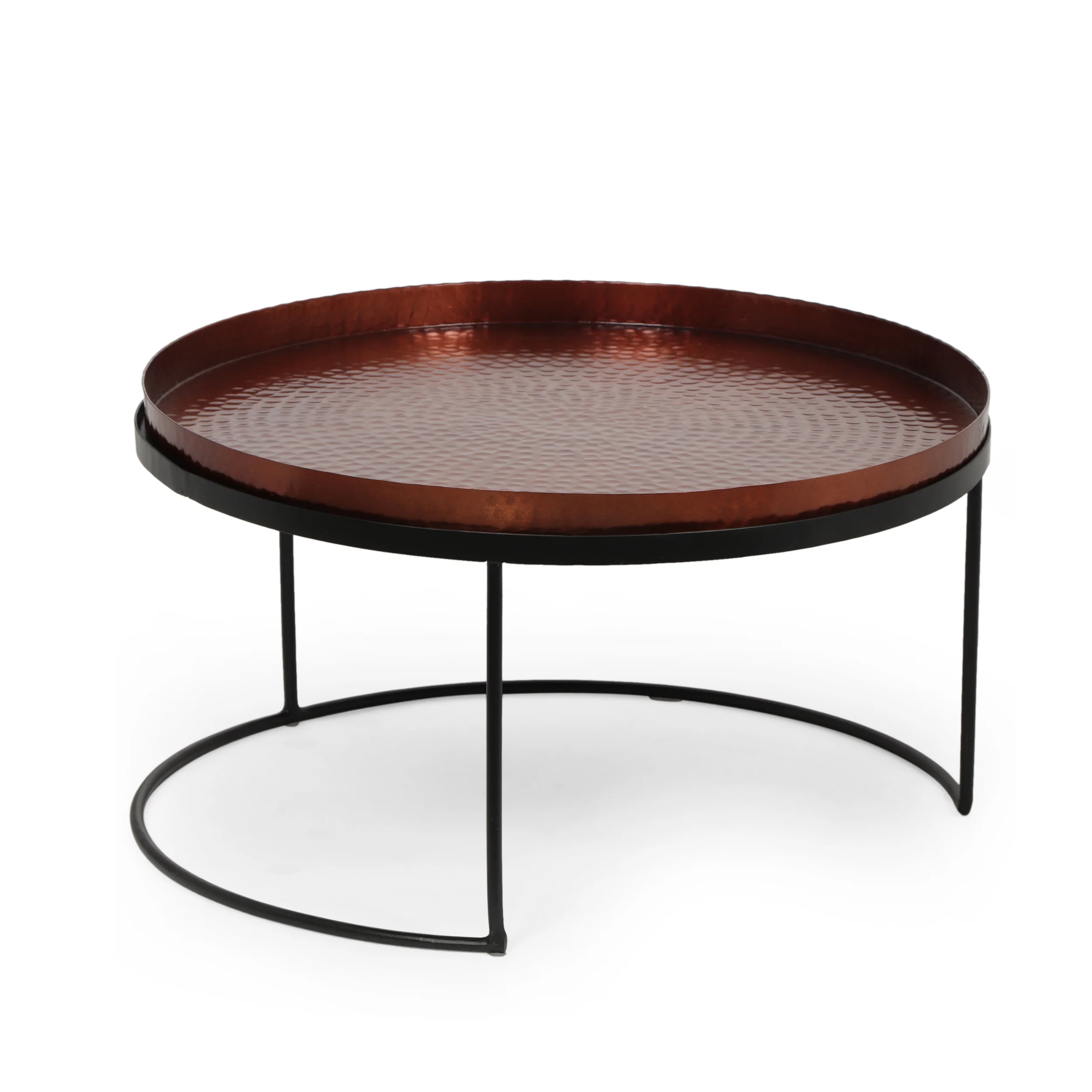 Millard Modern Handcrafted Hammered Aluminum Nesting Accent Tables, Set of 2, Copper and Black - furnishings