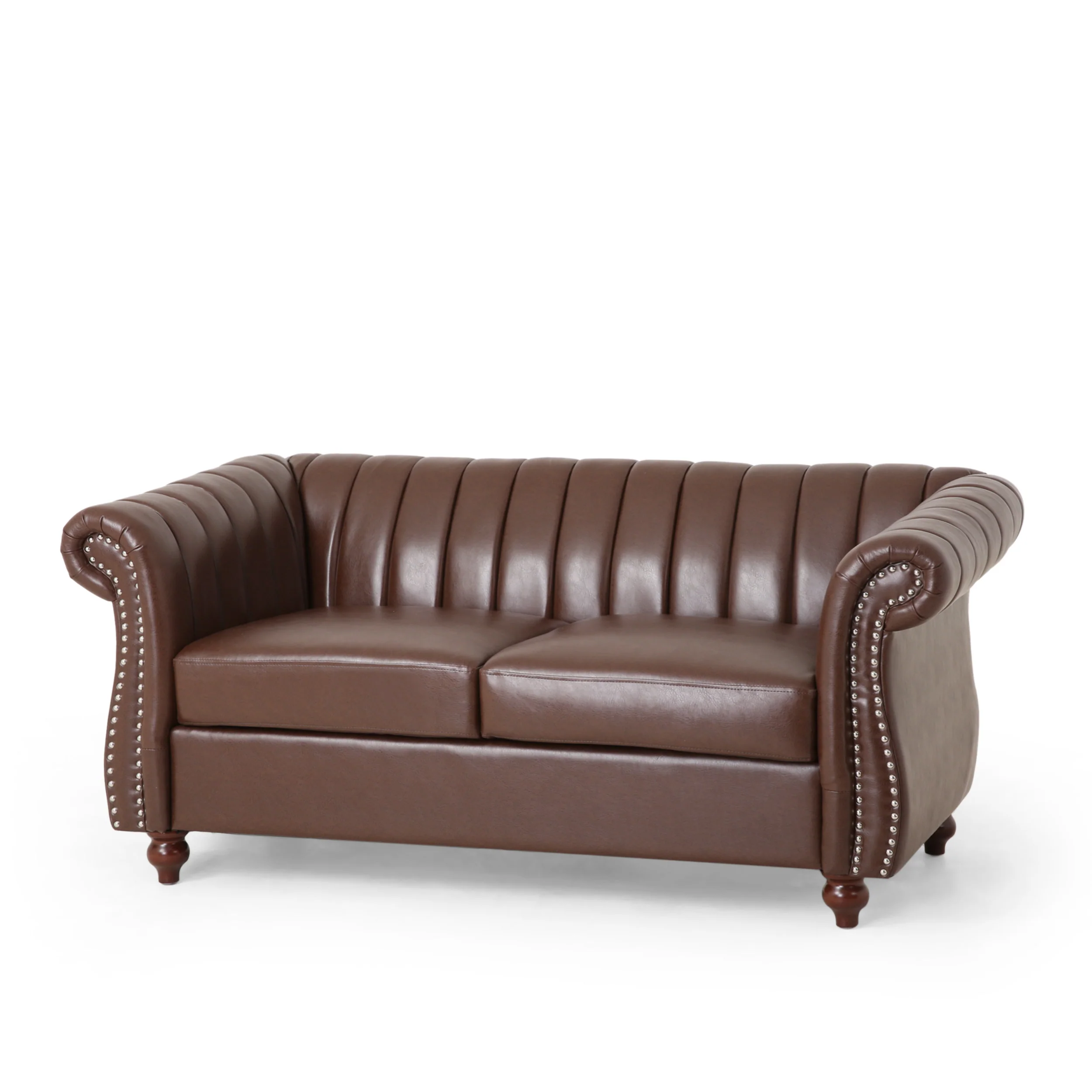 Bauman Modern Glam Channel Stitch Loveseat with Nailhead Trim - furnishings