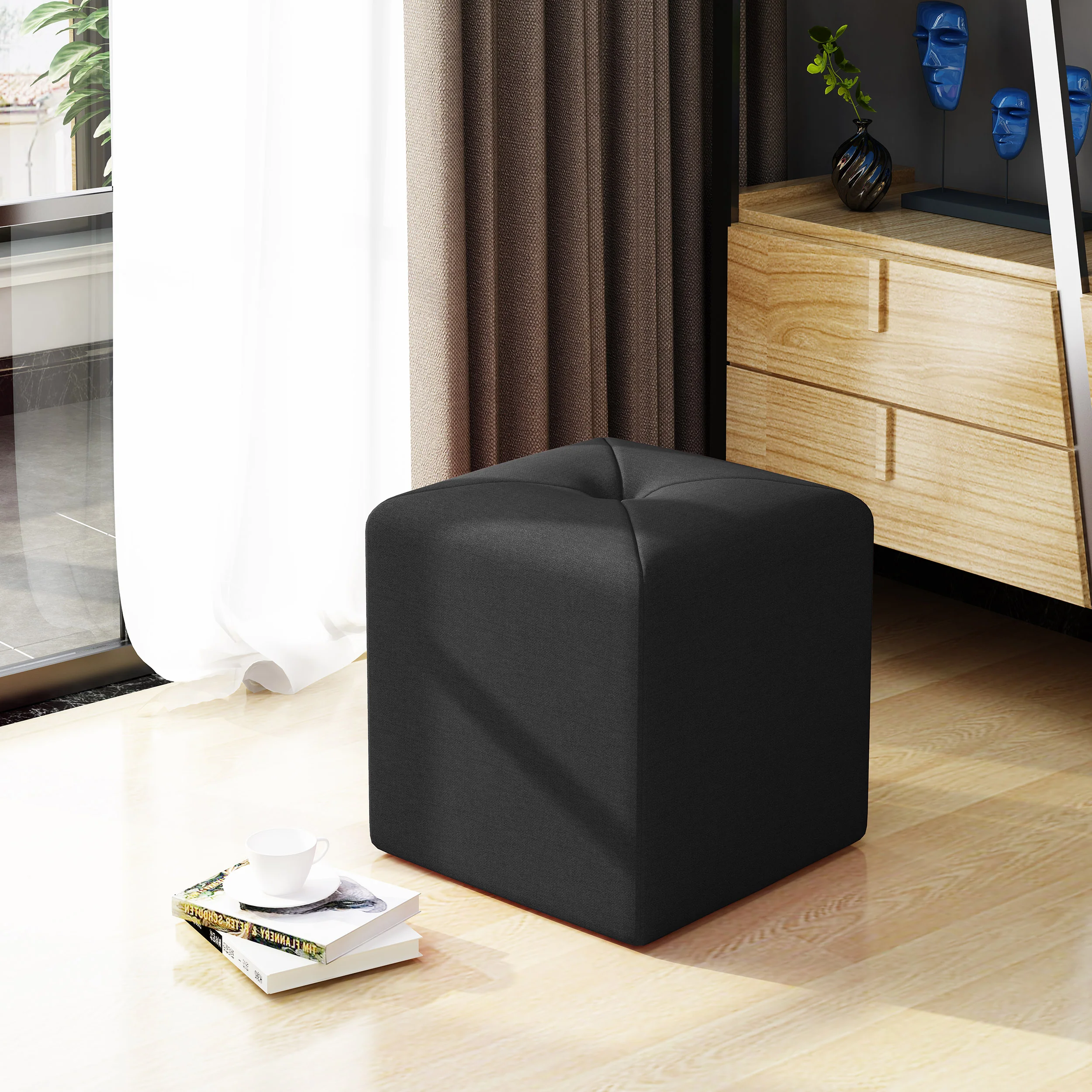 Pantini Modern Button Tufted Club Fabric Upholstered Ottoman - furnishings