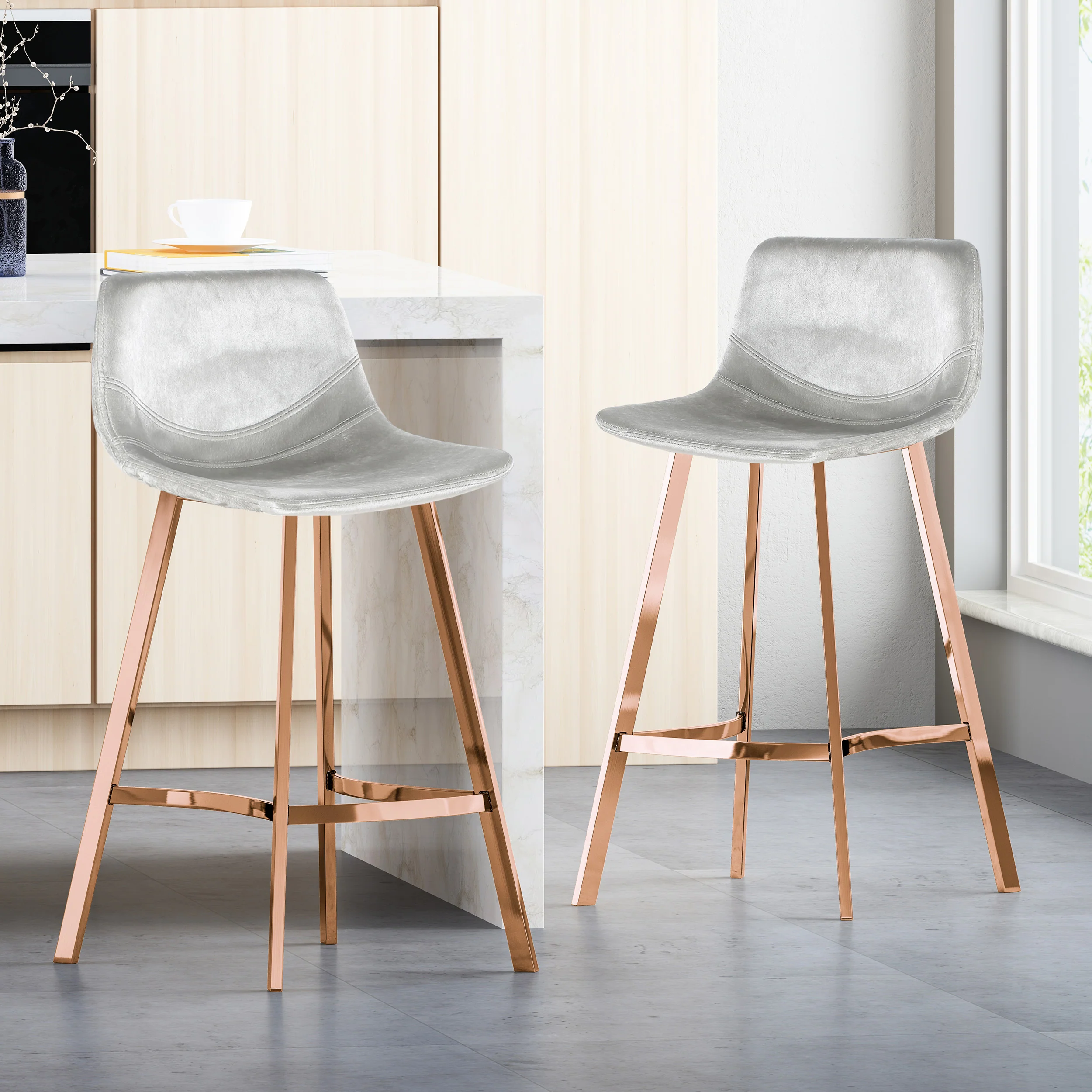 Rubani Modern Glam Velvet Bar Stool (Set of 2) - furnishings