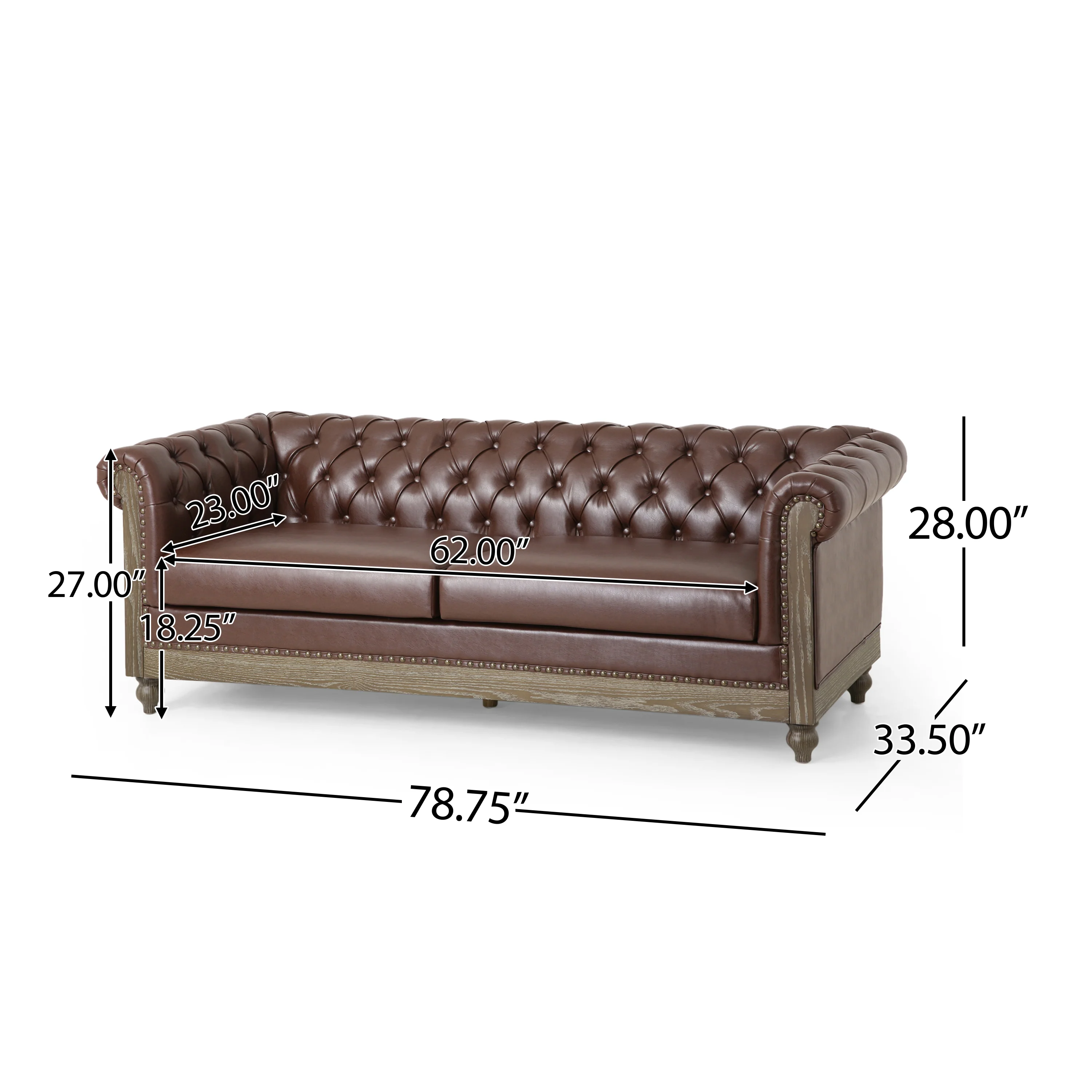 Kinzie Chesterfield Tufted 3 Seater Sofa with Nailhead Trim - furnishings
