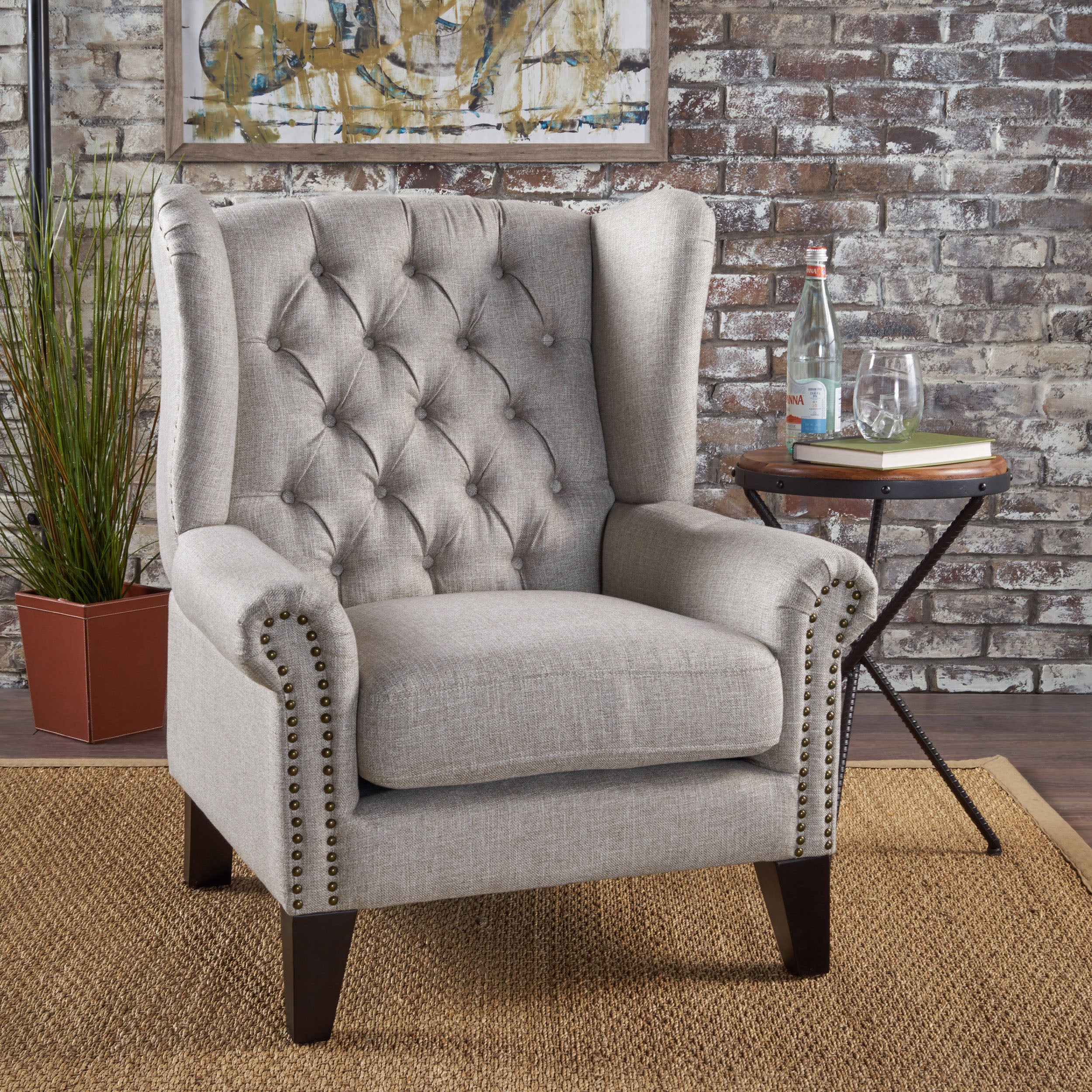 Lainie Traditional Tufted Winged Fabric Accent Chair - furnishings