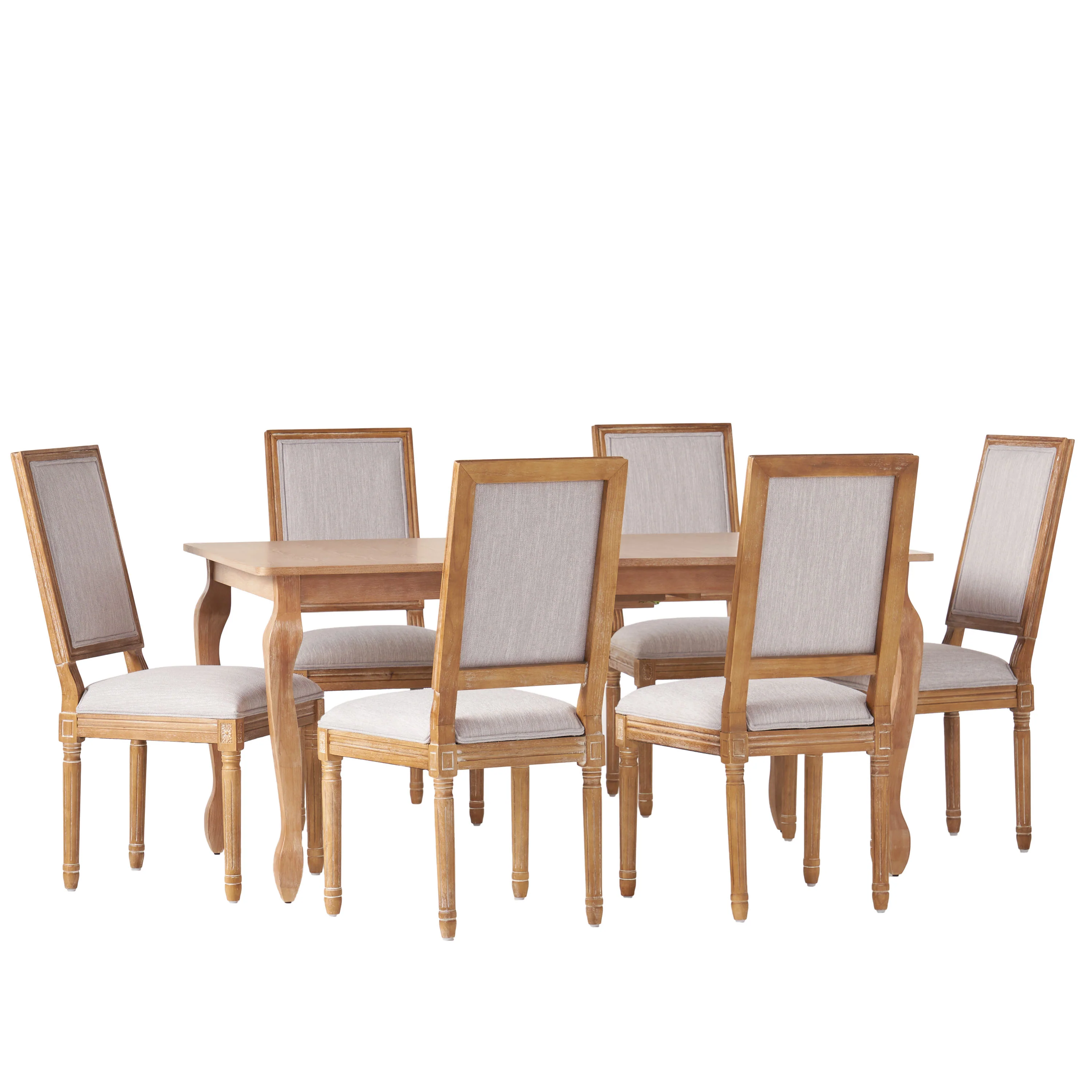 Fernleaf French Country Fabric Upholstered Wood Expandable 7 Piece Dining Set - furnishings