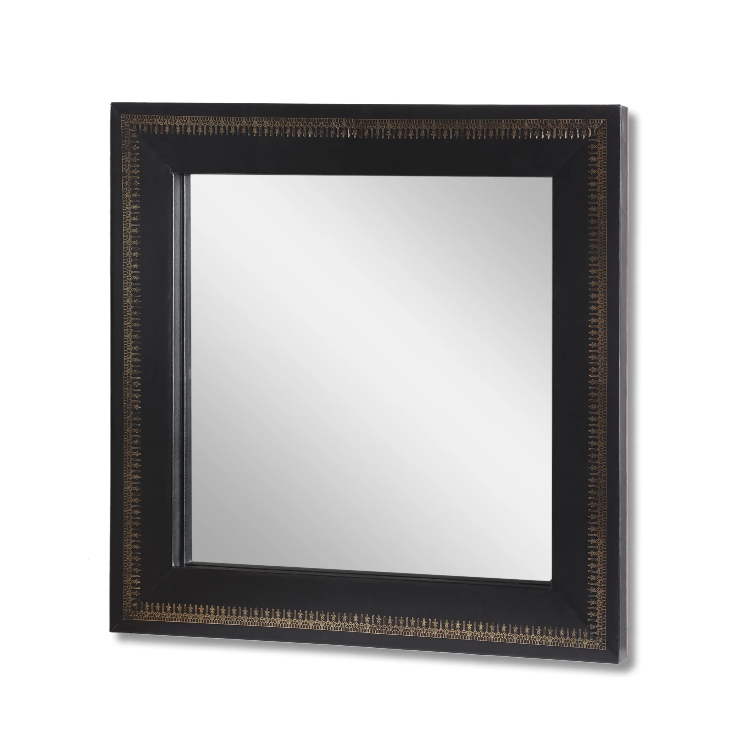 Crowe Handcrafted Boho Embossed Leather Square Wall Mirror - furnishings