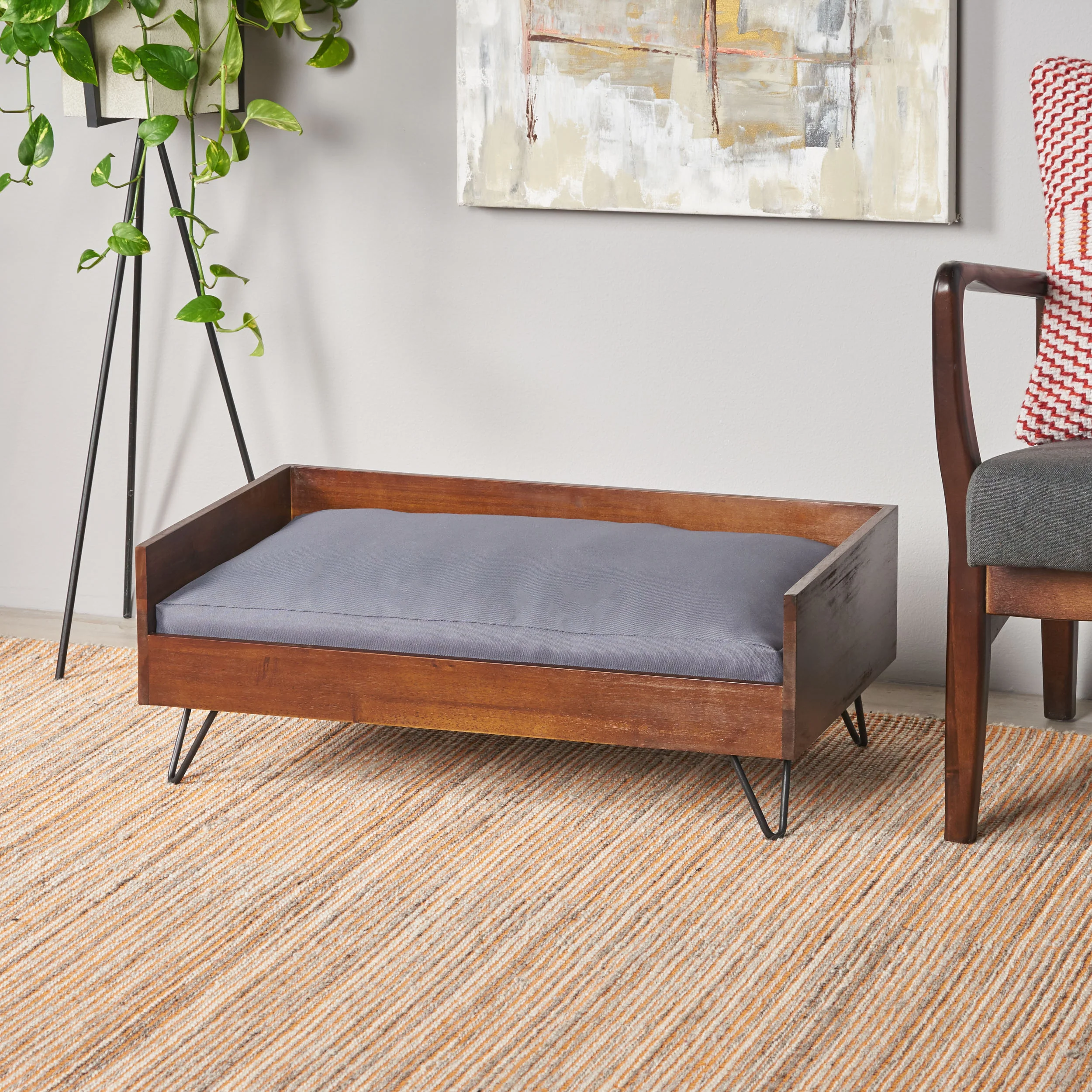 Ophelia Mid-Century Modern Cushioned Wood Frame Dog Bed - furnishings