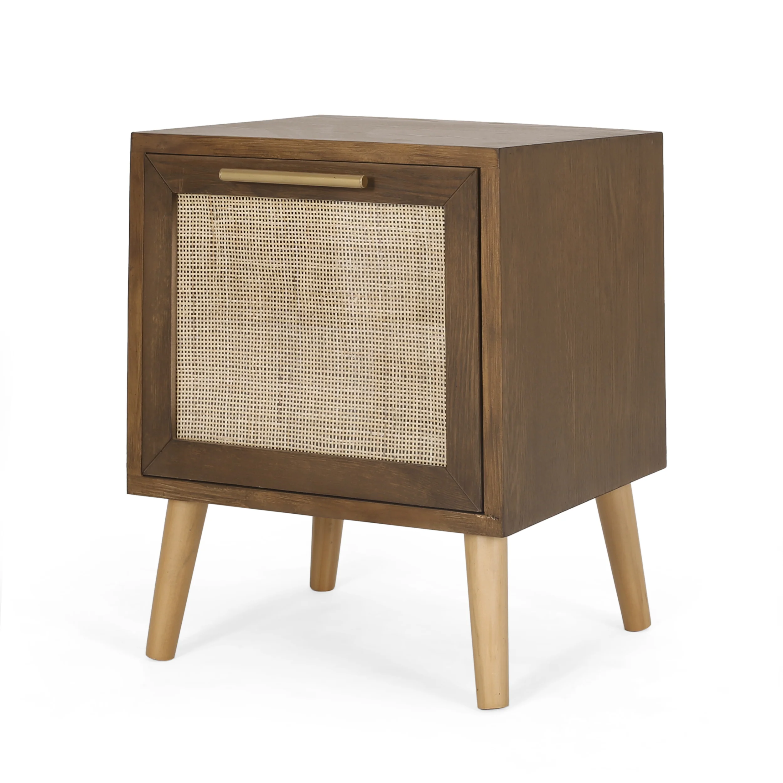 Pilster Contemporary End Table with Storage, Walnut, Natural, and Antique Gold - furnishings