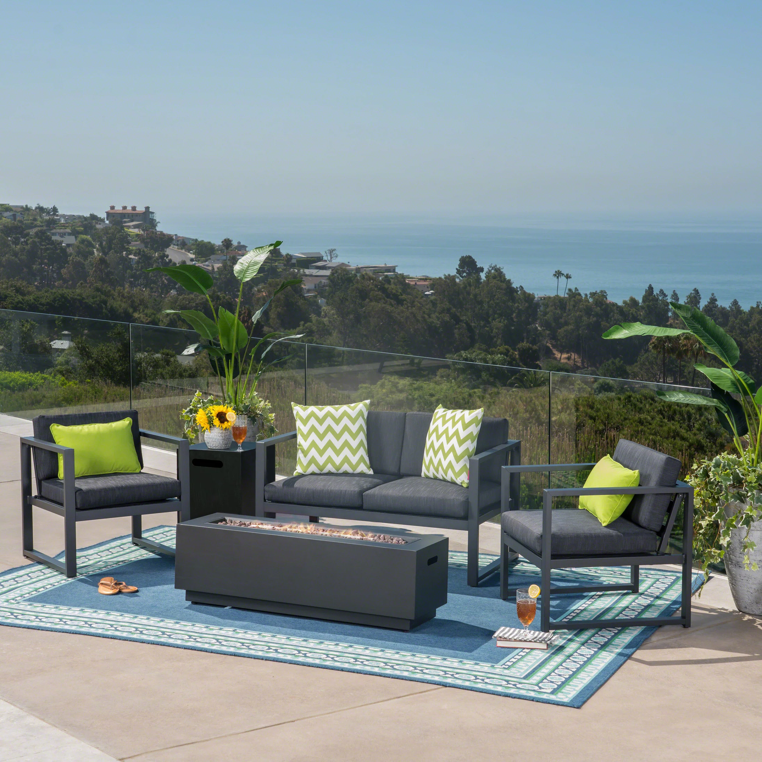 Wos Outdoor 4-Seater Aluminum Chat Set with Fire Pit - furnishings
