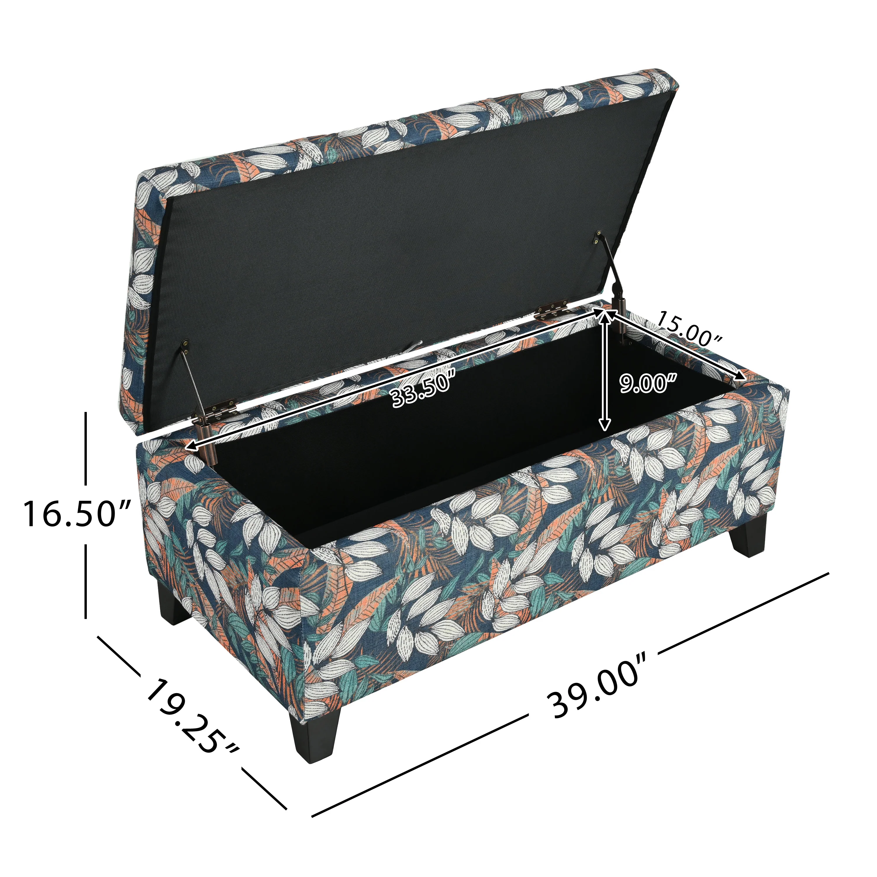 Delray Delray Orange and White Floral Fabric Storage Ottoman - furnishings