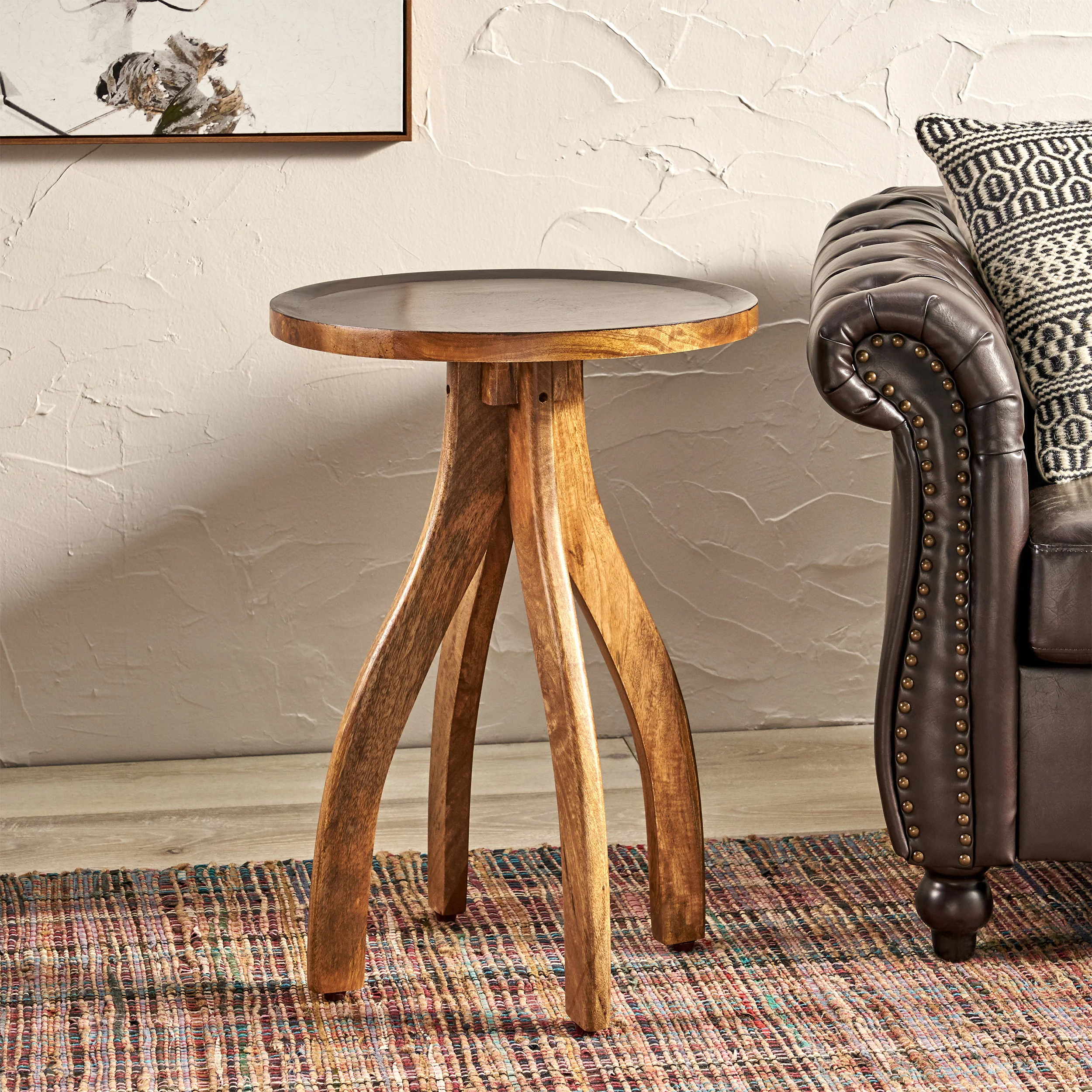 Adaiyah Boho Mango Wood End Table - furnishings