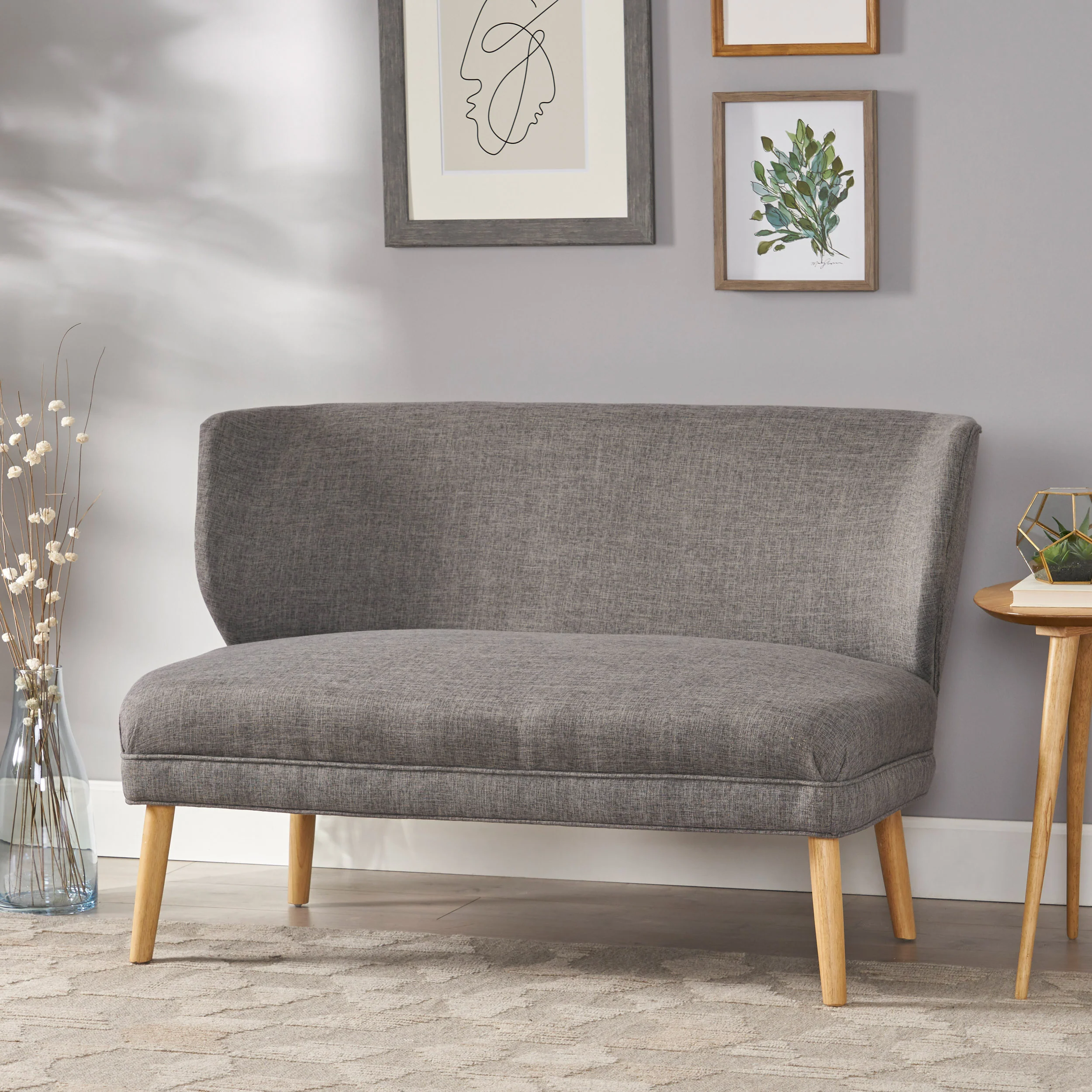 Dumont Mid Century Modern Fabric Settee - furnishings