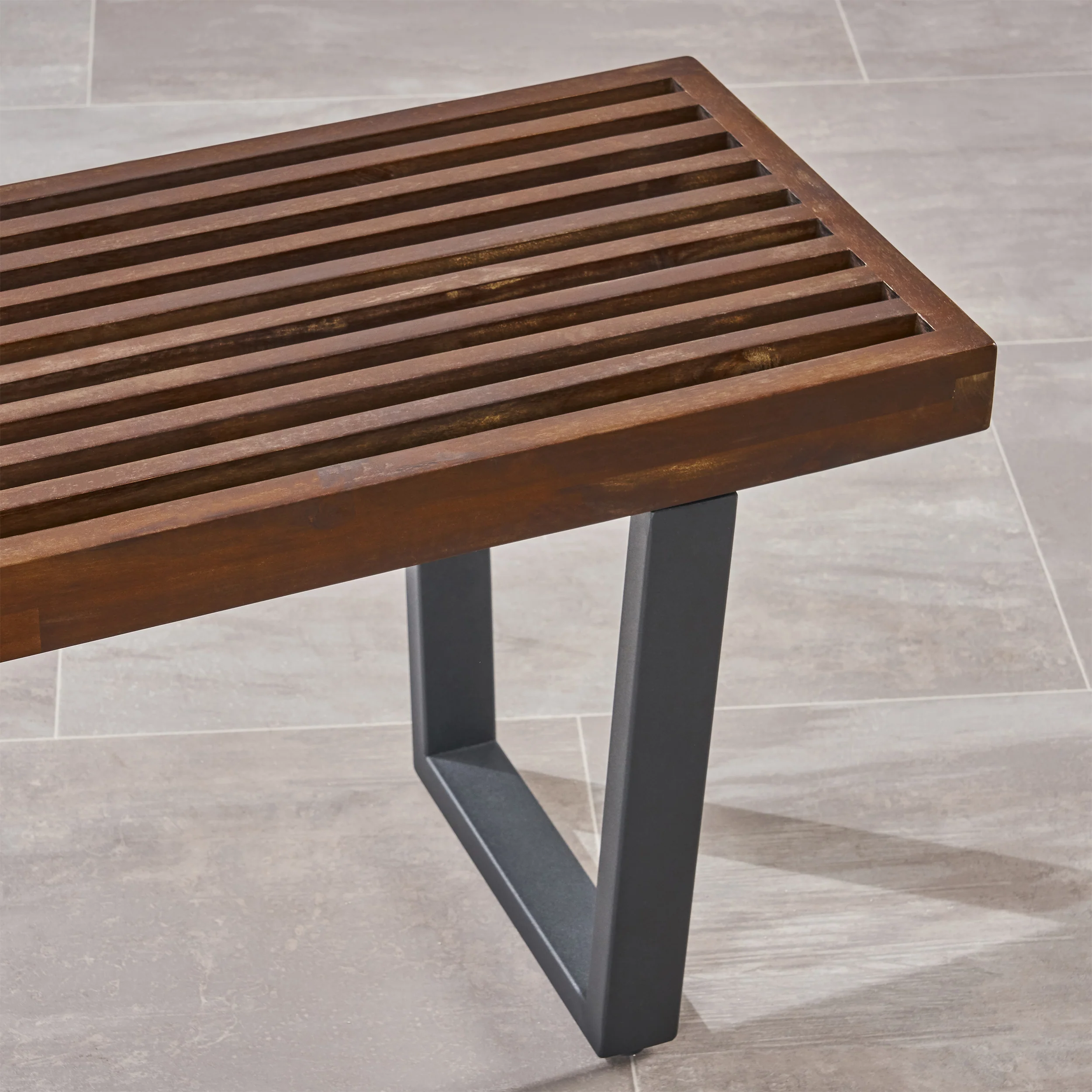 Joa Patio Dining Bench, Acacia Wood with Iron Legs, Modern, Contemporary - furnishings