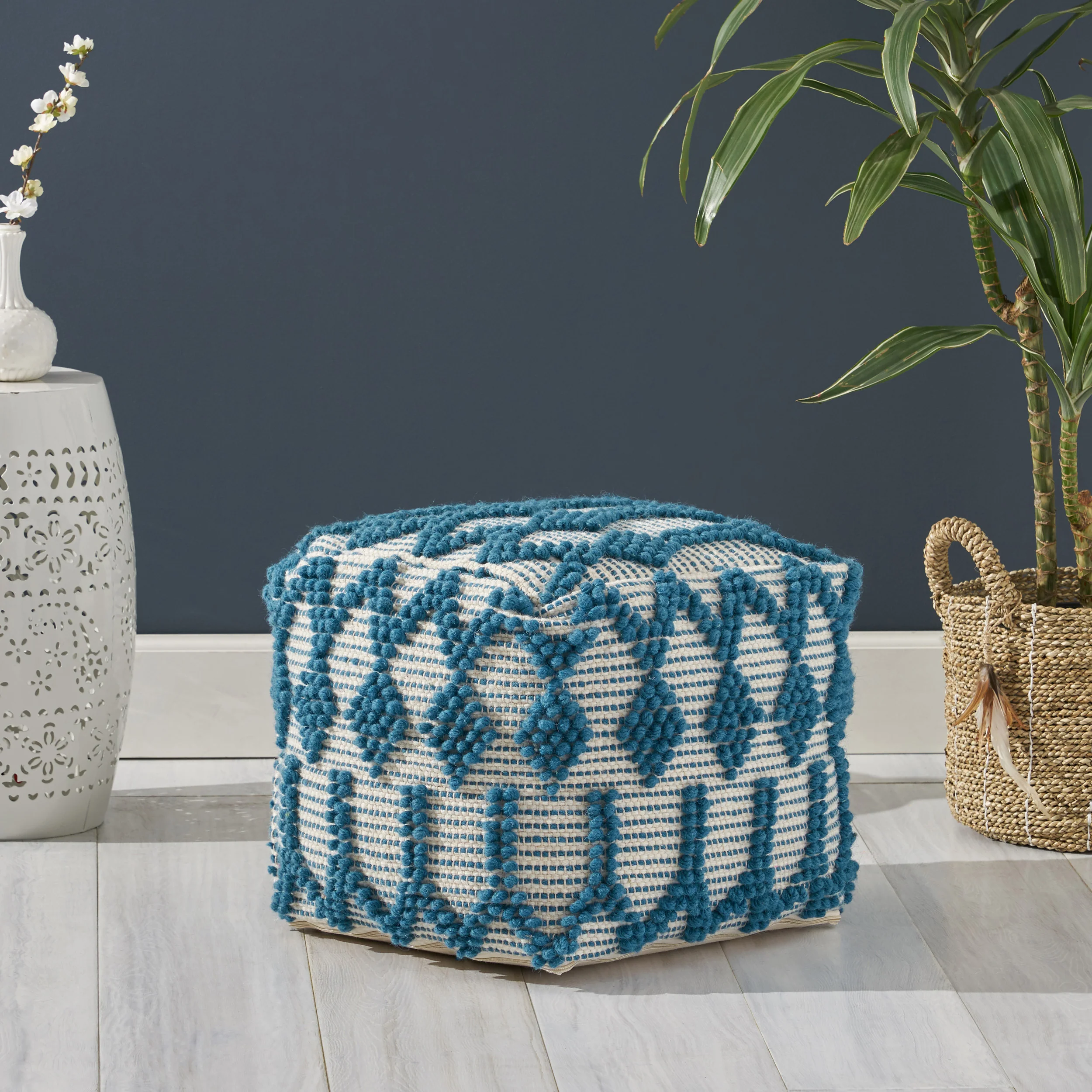 Gracious Boho Wool and Cotton Ottoman Pouf - furnishings