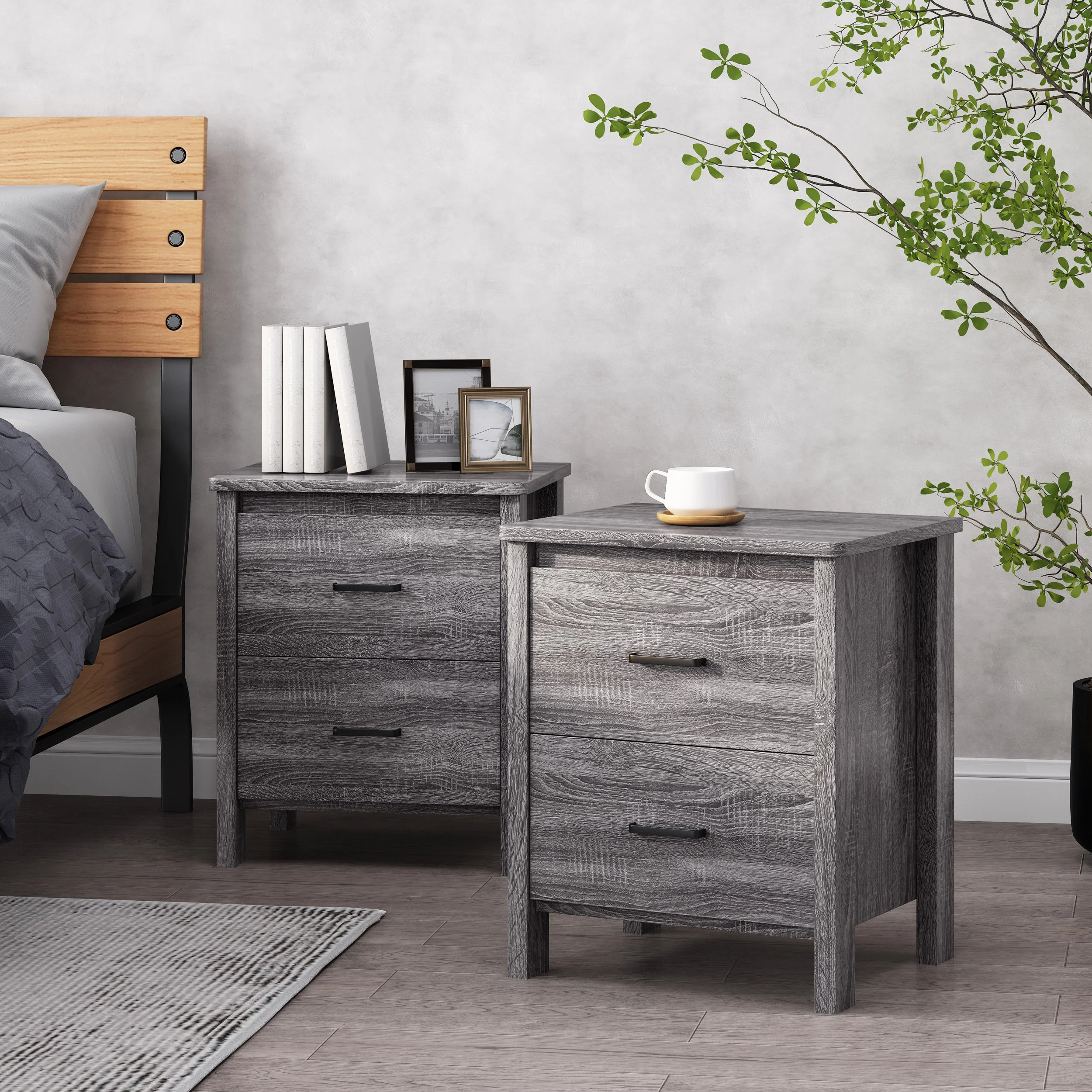 Titeca Contemporary 2 Drawer Nightstands, Set of 2 - furnishings