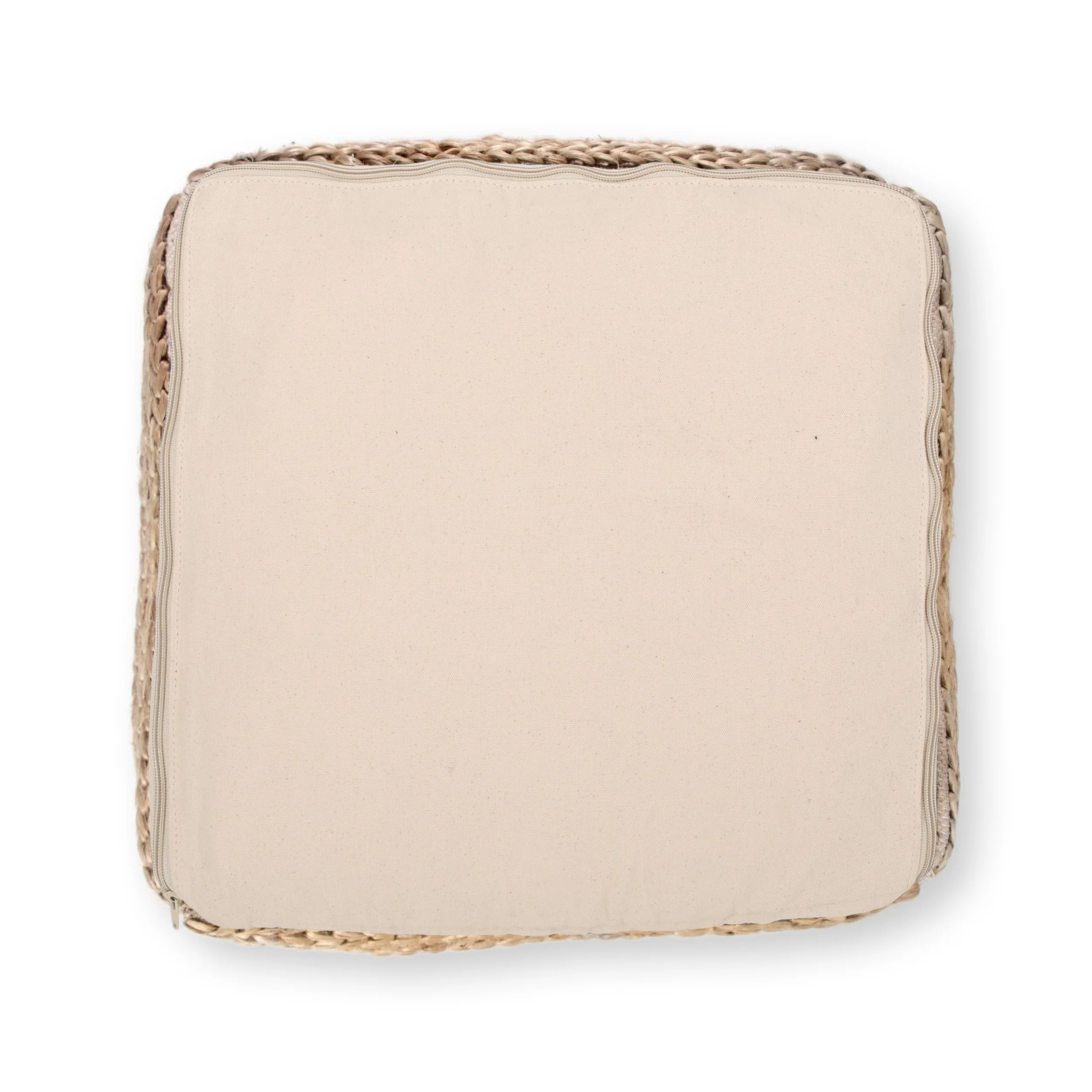 Evangelynn Boho Fabric Rattan Square Pouf - furnishings