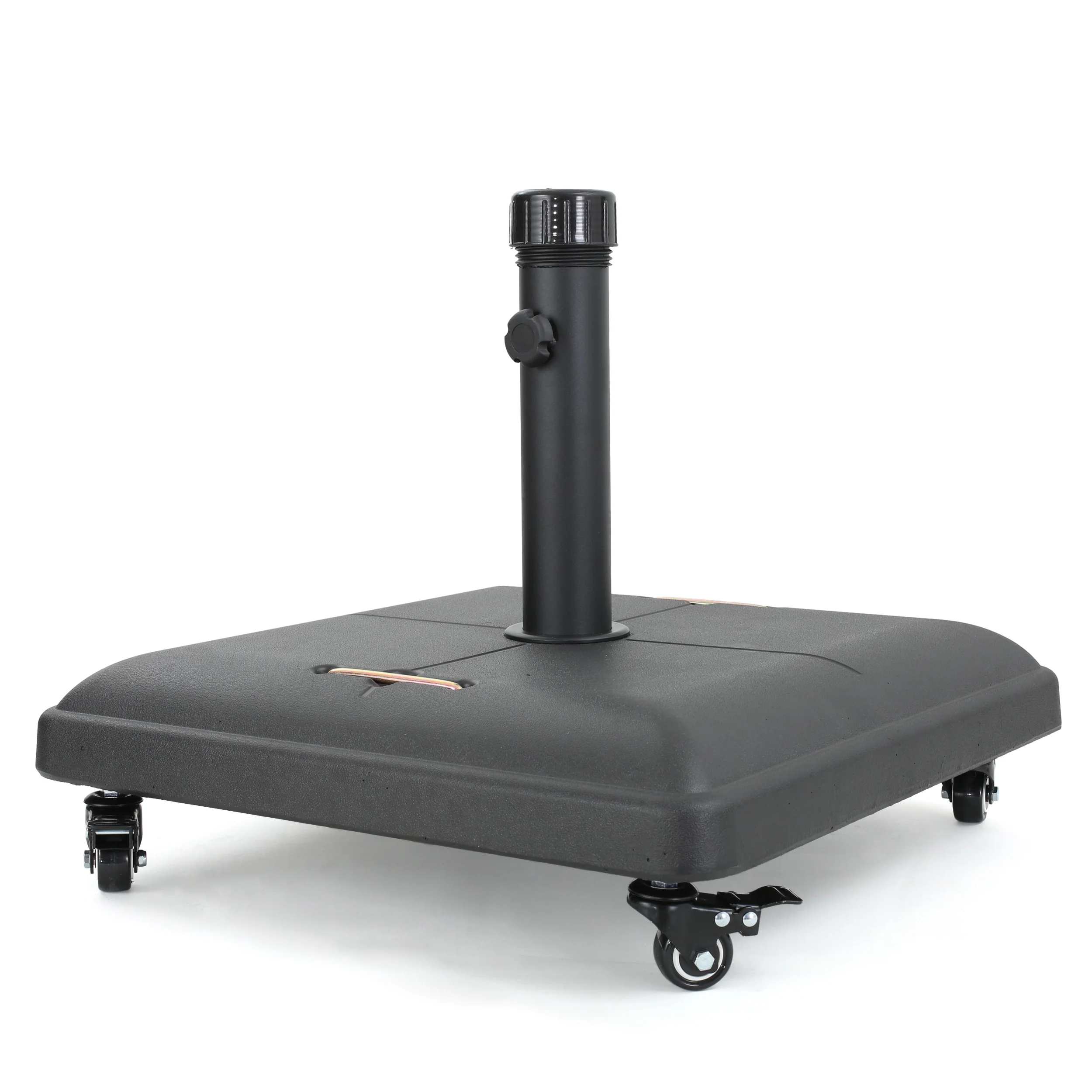 Hercules 80lbs Black Steel Square Umbrella Base with Wheels - furnishings
