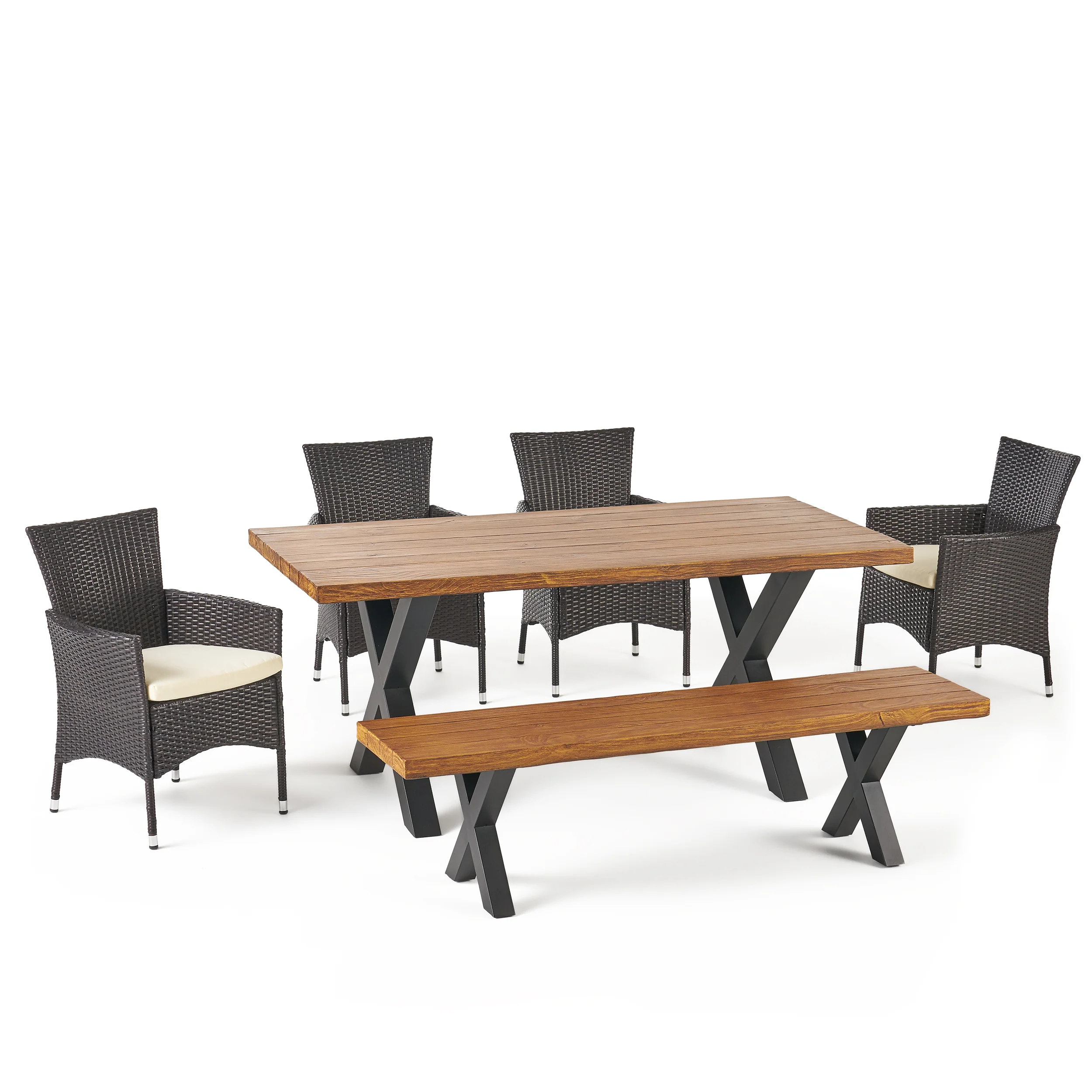 Nazareno Outdoor 6 Piece Wicker Dining Set with Concrete Table and Bench - furnishings